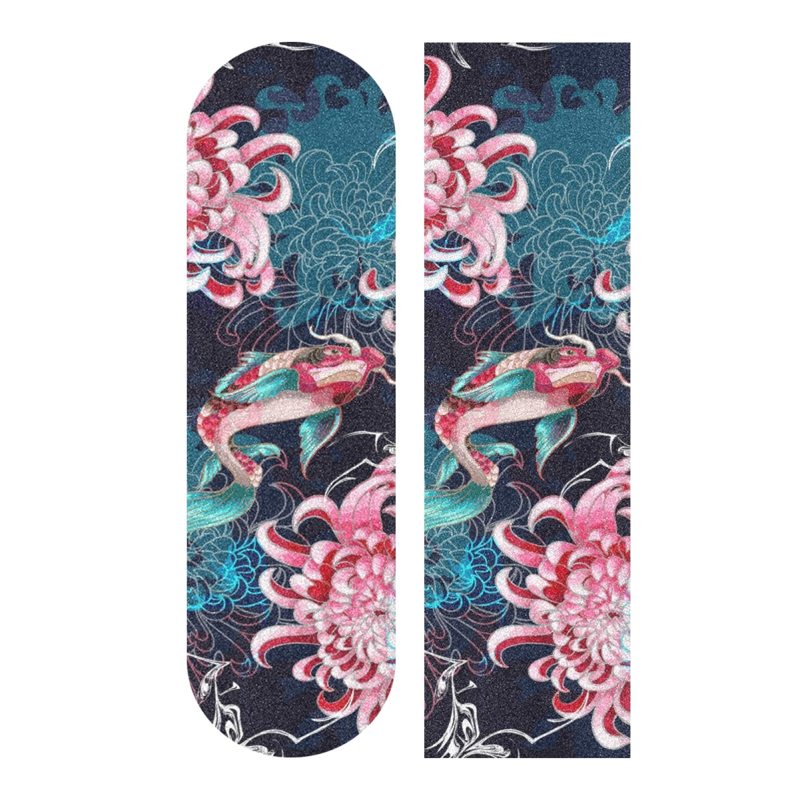 Hupery Fish Chrysanthemum Skateboard Grip Tape Longboard Griptape Waterproof Grip Tape Sheet Sticker Deck Sandpaper Griptape 33.1x 9.1 inch