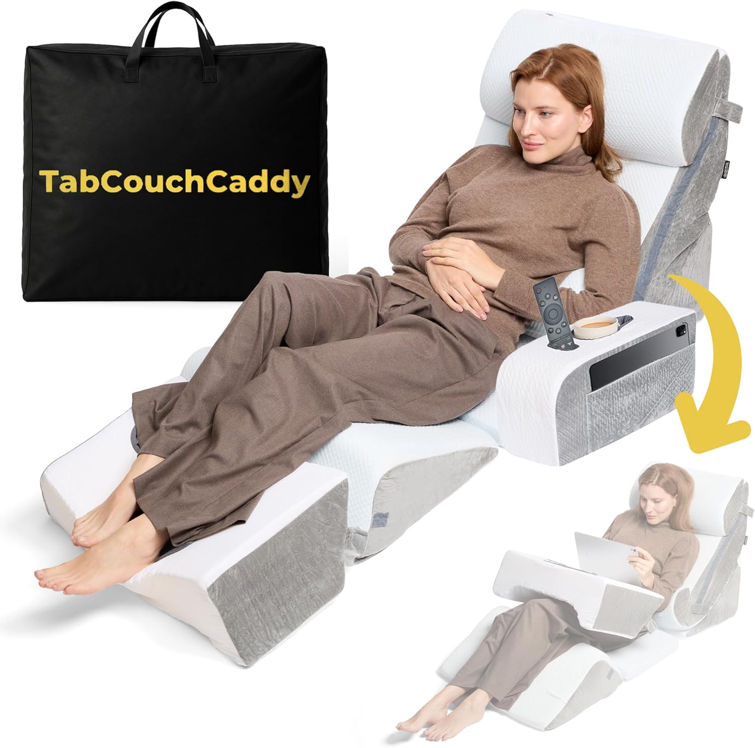 8-Piece Orthopedic Wedge Pillow Set for Sleeping, Post-Surgery Recovery, Back & Leg Pain Relief, Acid Reflux & GERD Support with Tablet & Cup Holder (Furry)