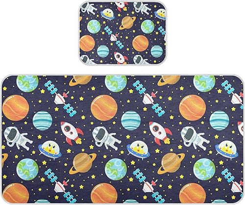 Miniatura 1 de Cartoon Planets Rockets Cooling Bed Pad Mini Crib Mattress Protector Breathable Toddler Mattress Cover Underpad with Pillow Case for Kids Crib