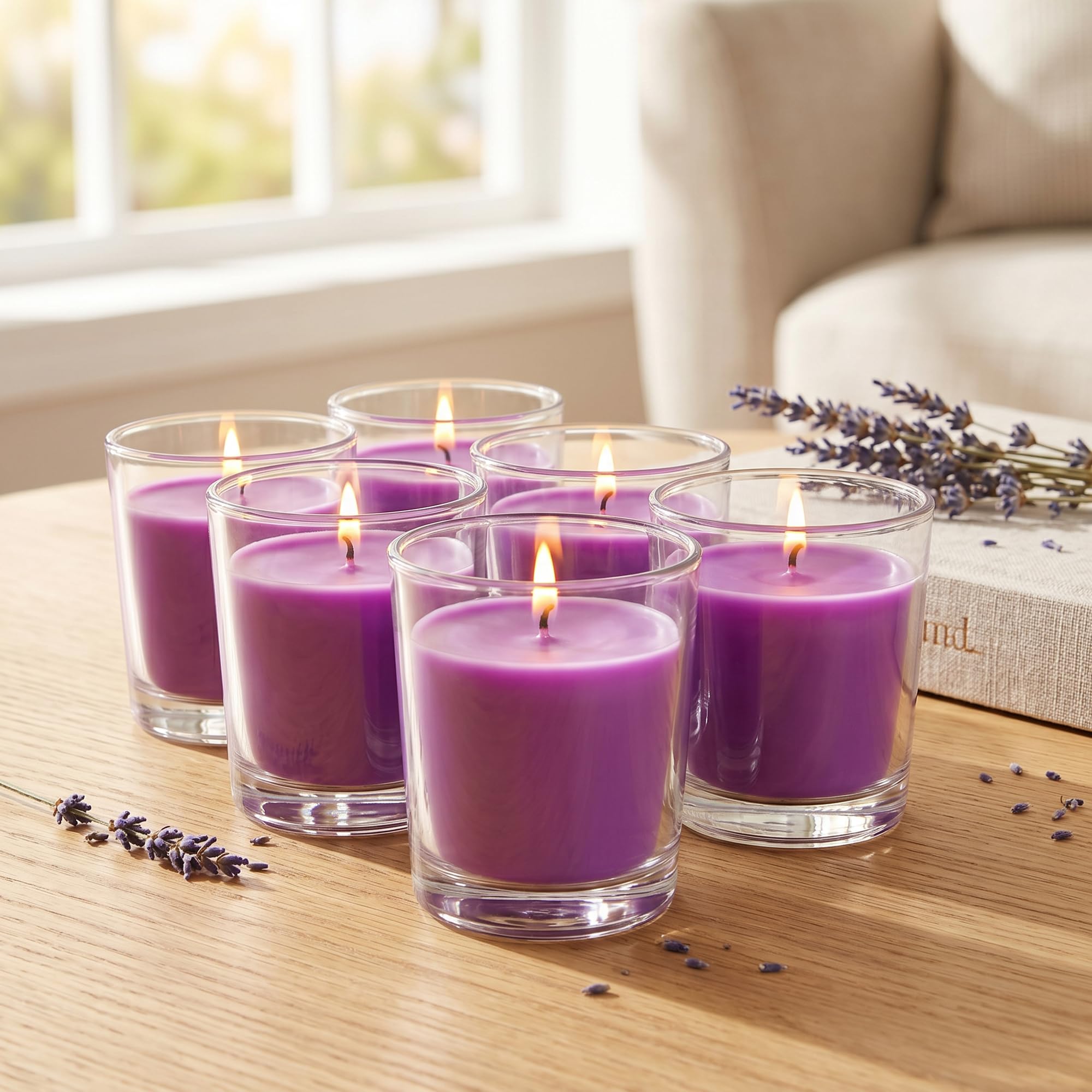 Hosley Levender Votive Glass Candle | Perfume Candles for Home | Candles for Home Decoration Fragrance | Burning Time- 10 Hours Each (Purple, Pack of 6)-picture-34