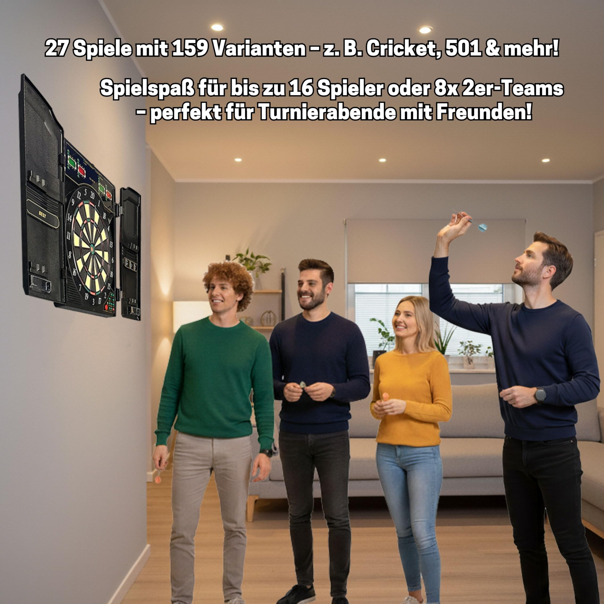 Best Sporting Dartscheibe elektronisch Oxford Evolution I E-Dartscheibe mit LED-Anzeigen, inkl. 12 Dartpfeile & 42 Ersatzspitzen I 1-16 Spieler I 27 Spiele -159 Varianten