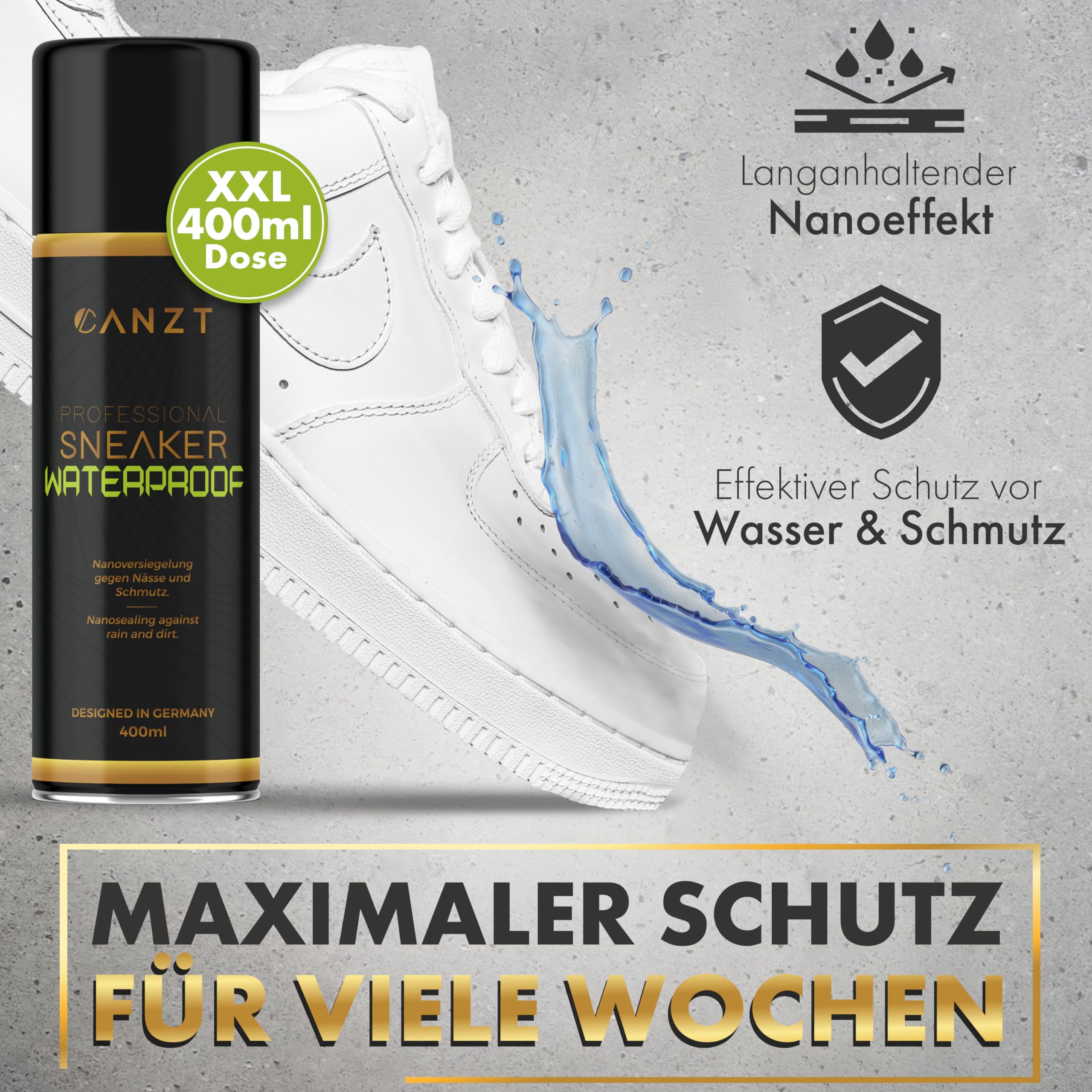 Canzt Imprägnierspray Schuhe 400ml – Schuh Imprägnierung für Wildleder, Leder, Nubuk & Textilien – Wasser- & Schmutzschutz für Sneaker & Outdoor-Schuhe