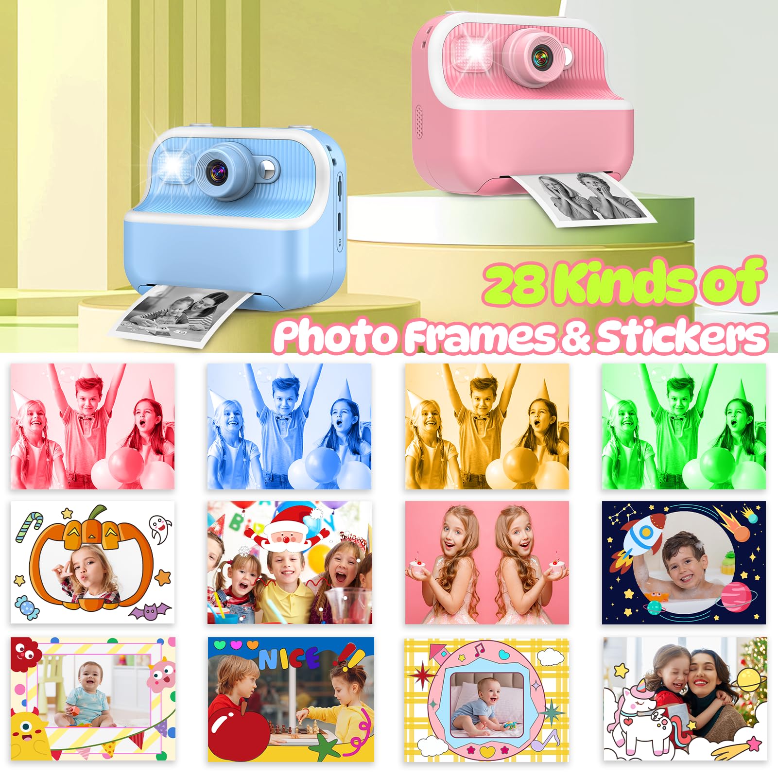 Dancial Macchina Fotografica Bambini Istantanea, 2,4 Pollici Fotocamera Bambina con Carta da Stampa e 32G, 12MP/1080P HD Videocamera Digitale con Stampante, Regalo Bambina Bambino 3-12 Anni (Rosa)