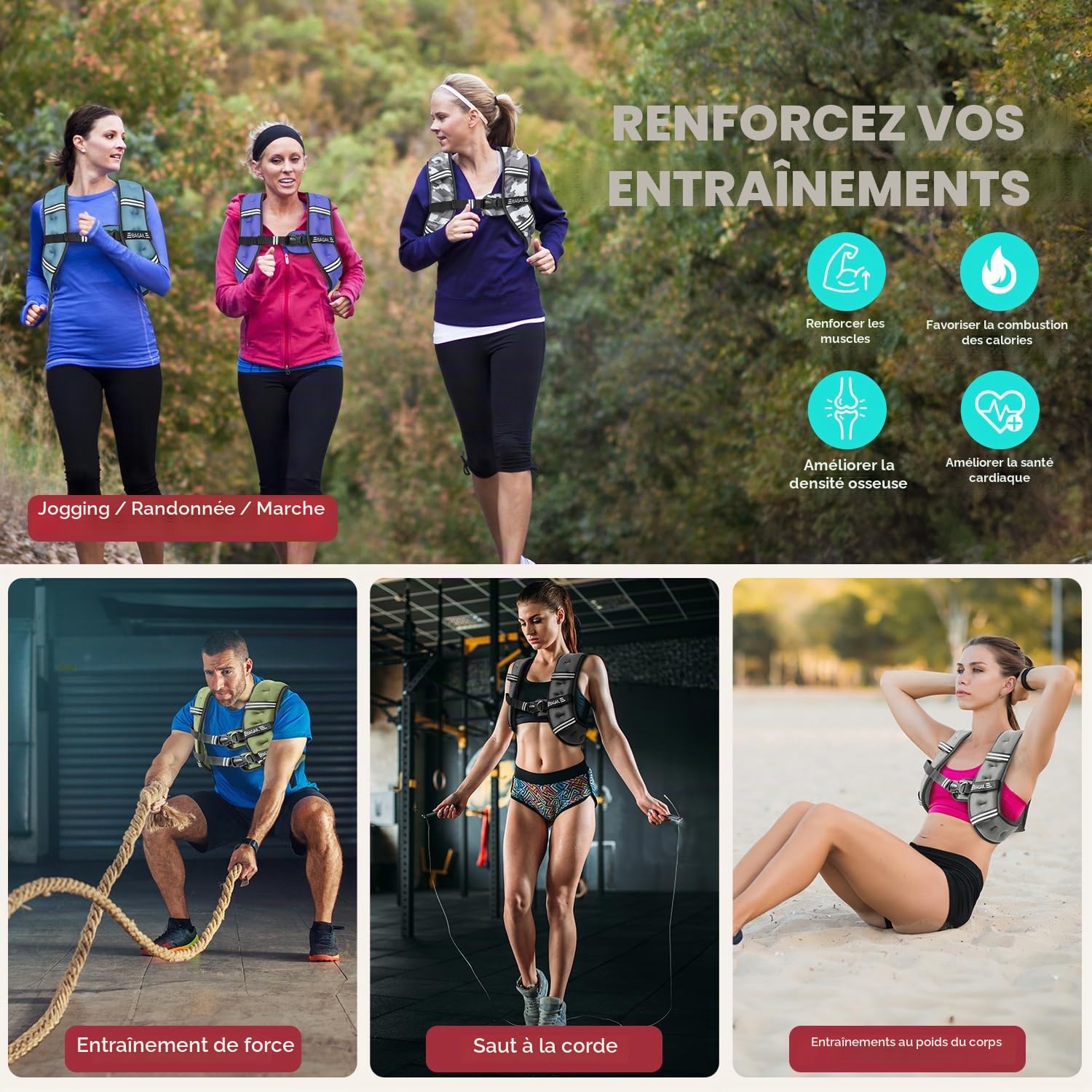 Bagail Gilet Lesté Pour la Musculation, Taille Ajustable, Poche Pratique, Gilet Lesté en Sable de Fer, Idéal Pour les Séances de Gymnastique, le Yoga et les Exercices d'Aérobic.