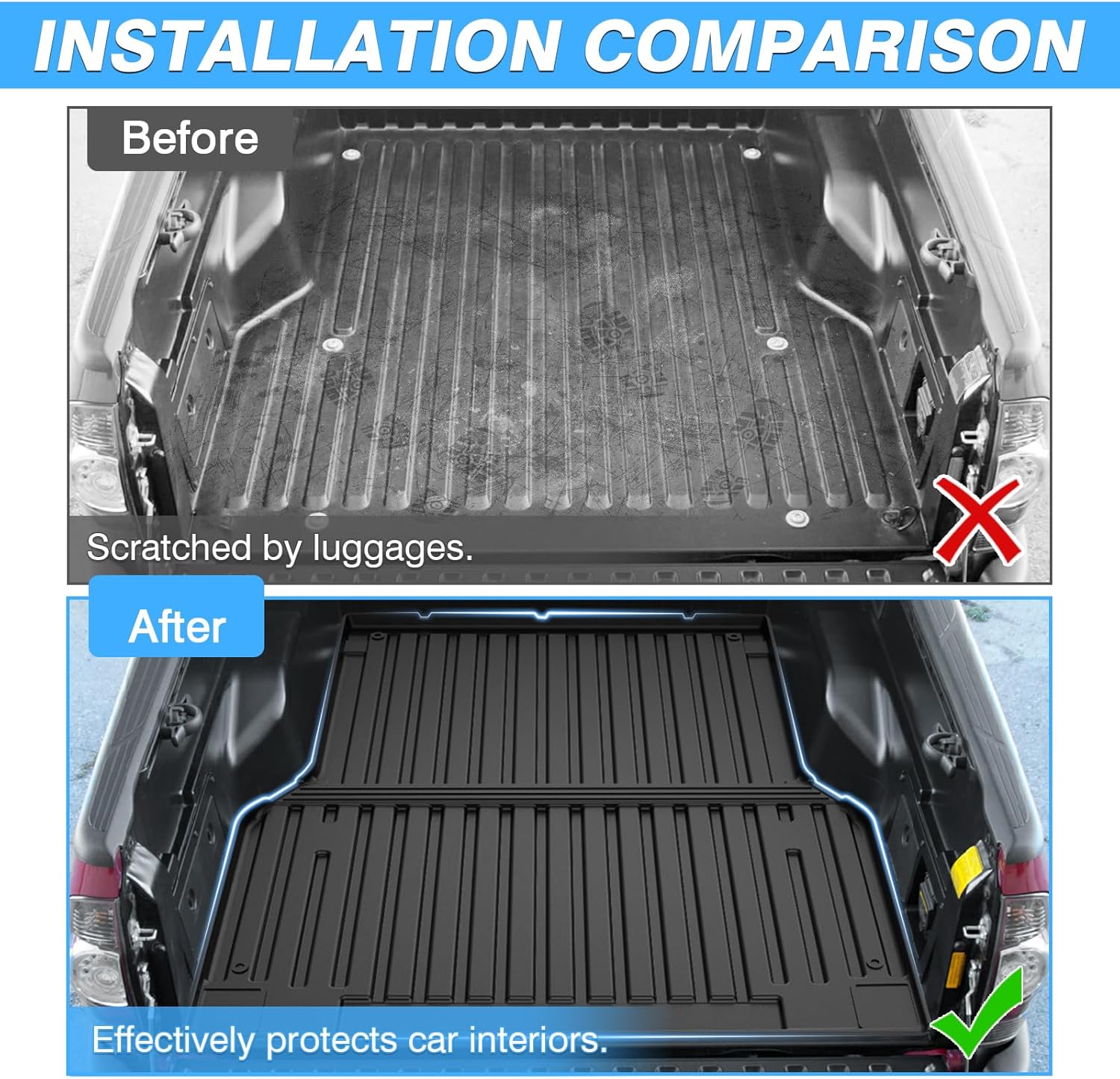 Powerty Truck Bed Mat for 2005-2022 2023 Toyota Tacoma 5FT Accessories Truck Bed Liner TPE All Weather Cargo Liner Heavy-Duty Bed Mat Pickup Bedliner
