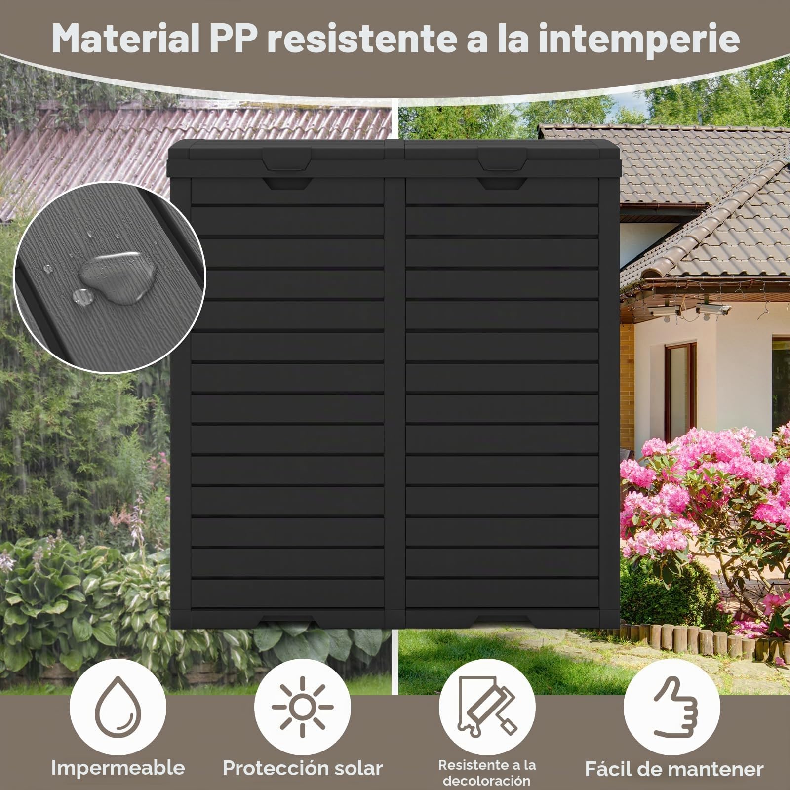 GIANTEX Cubo de Basura Exterior 235 L, Papelera de Reciclaje Grande con 2 Compartimentos y 2 Bandejas Inferiores Extraíbles, 77x40x86cm, Contenedor para Jardín, Balcón, Terraza (Negro)