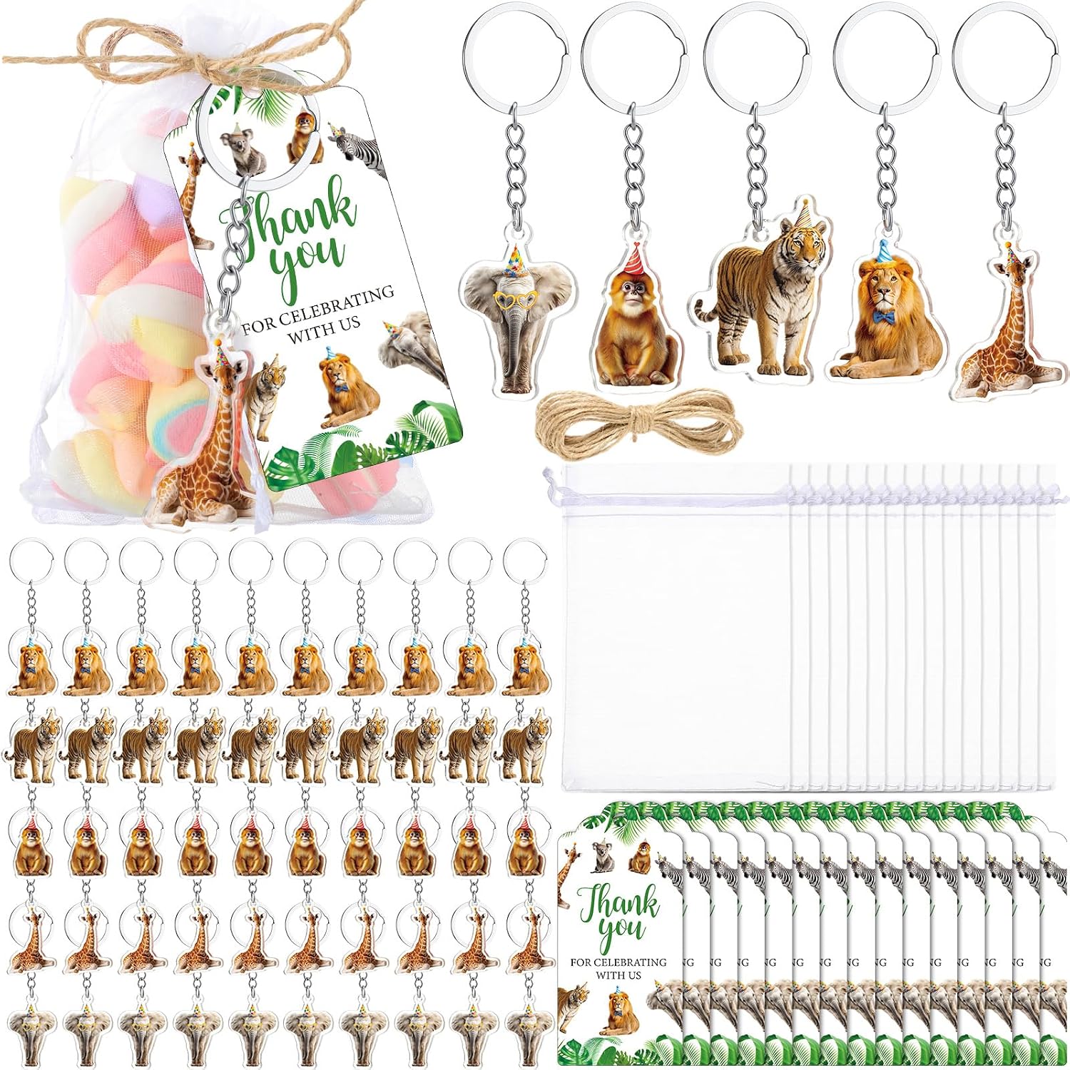Equsion 50 Sets Western Cowboy Party Favors for Guest Brown Acrylic Cowboy Boot Keychain with White Organza Bags and Thank You Tags for Wedding Birthday Baby Shower Party Supplies