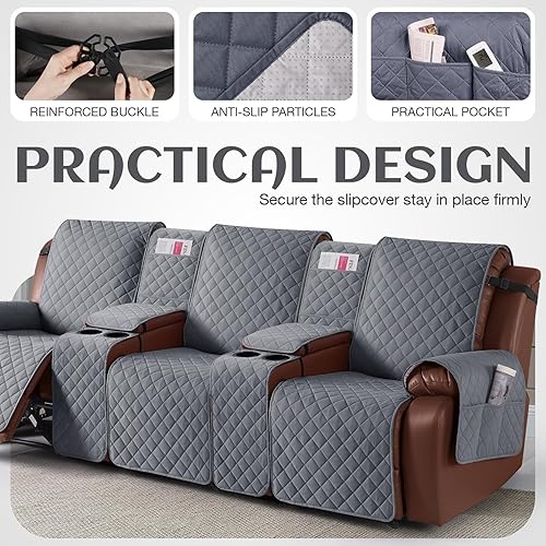 Miniatura 4 de KinCam Funda de sofá reclinable 100 % impermeable con consola, funda antideslizante para sofá reclinable de 3 asientos, funda de sofá reclinable,