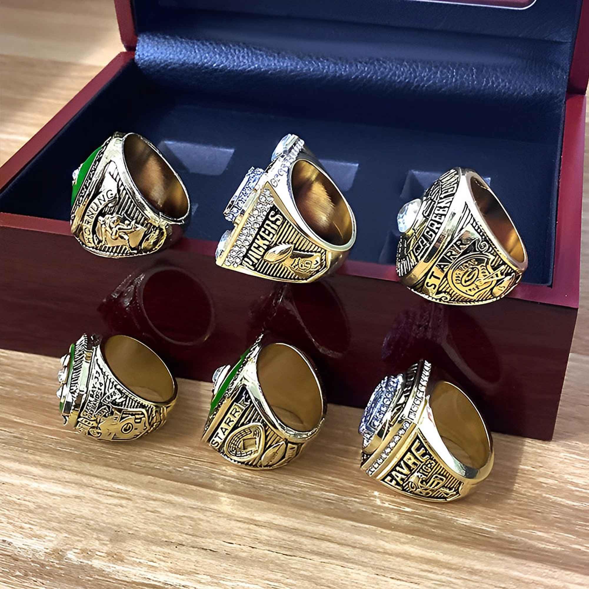 Conjuntos de Anillos de Campeonato de los Green Bay Packers Anillo de campeón de Rugby Super Bowl FFL Recuerdos coleccionables Regalos para Padres de Hombres Vaqueros