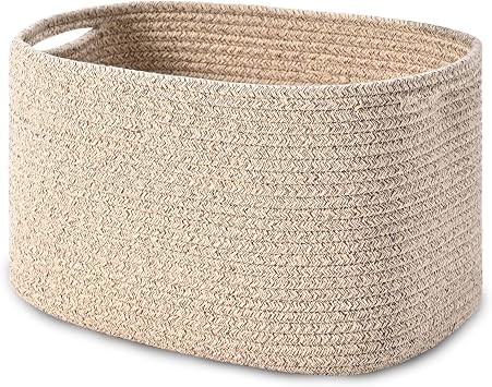 Cotton Rope Storage Baskets for Organizing 1Pack 15"x10"x9" Woven Baskets for Storage,Shelf Baskets Cube Storage Bins Towel Baskets for Bathroom,Toys Baskets Nursery BasketBrown
