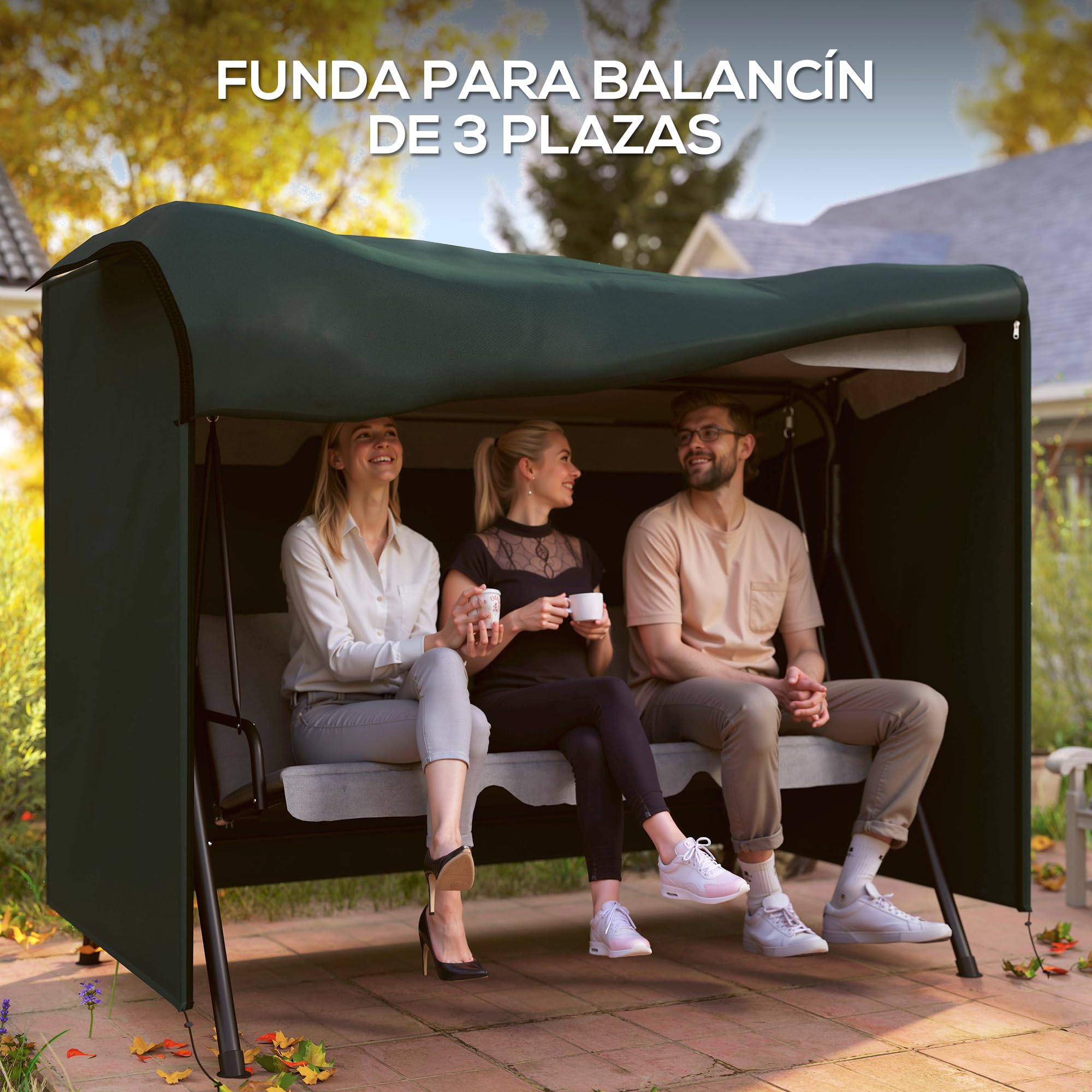 Outsunny Funda para Columpios de Exterior Impermeable con Cremallera Cubierta Muebles para Exterior de Tela Oxford 600D Ideal Columpios 205x124x164 cm Verde Oscuro