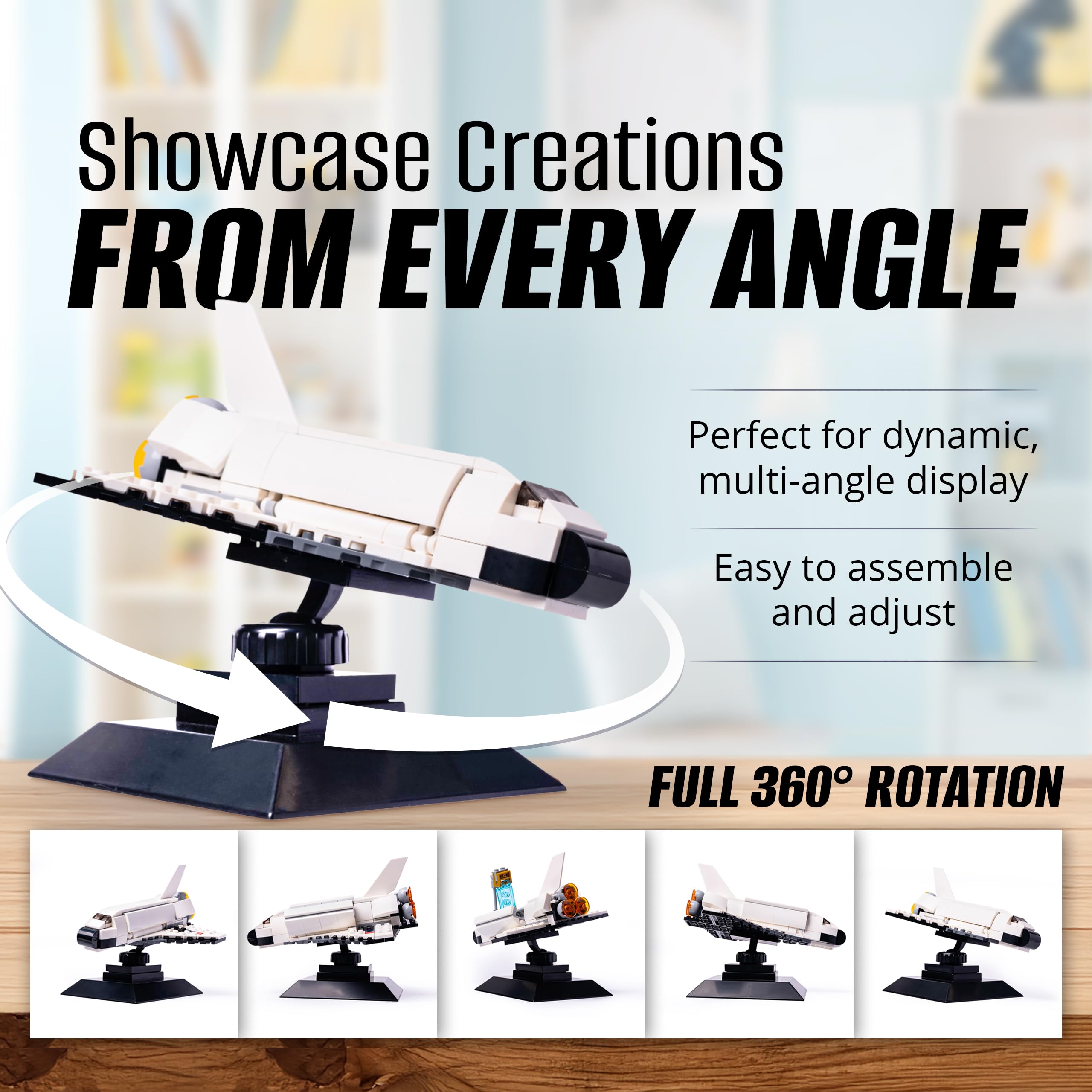 Brickmaster Displays - Infinity Angle Display - Building Block Display Stand - Works with Major Building Blocks - For Lego Display Stand - Compatible with Lego Decor Adjustable Stand - 2 Pack - Black