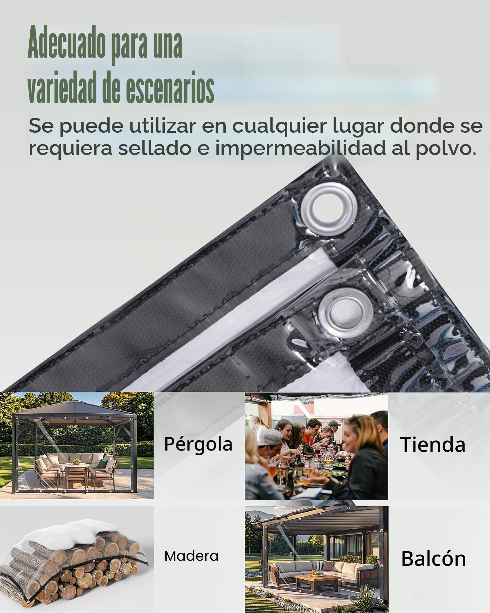 Lona transparente con ojales, 4 x 6 m, 420 g/m², lona protectora impermeable como protección contra la lluvia, el viento y el polvo, para exteriores con cuerda y bridas