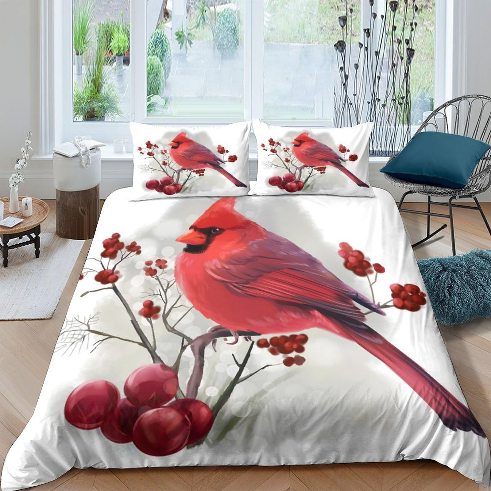 Ctjqhvkz Style-8 3D Printed Red Cardinal Fitted Sheet Microfiber Soft Cherry Blossom Mattress Cover For Bedroom Guest Room Decor Single（135X200cm）