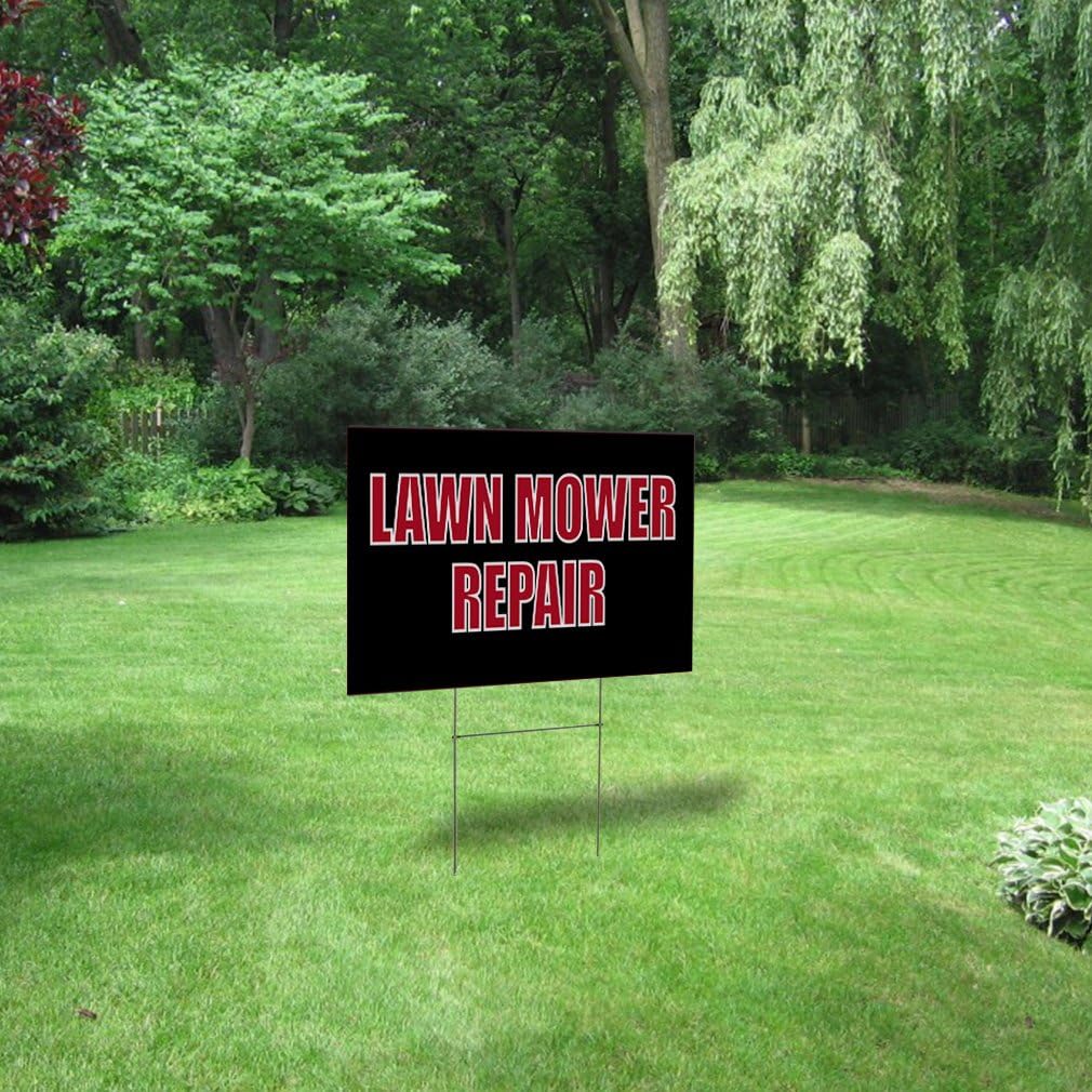 Plastic Weatherproof Yard Sign Lawn Mower Repair Lawn and Garden Olive-Green Lawn Mower for Sale Sign Multiple Quantities Available 24INx18IN Two Sides Print Set of 2