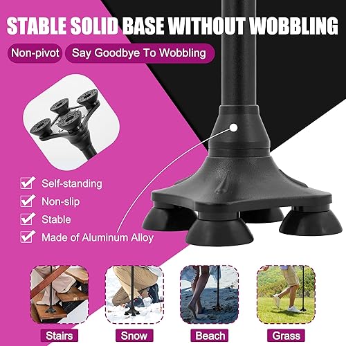 Miniatura 3 de Bastones de senderismo para personas mayores con mango extendido y grueso. Plegable ajustable plegable elegante bastón cuádruple para hombres para