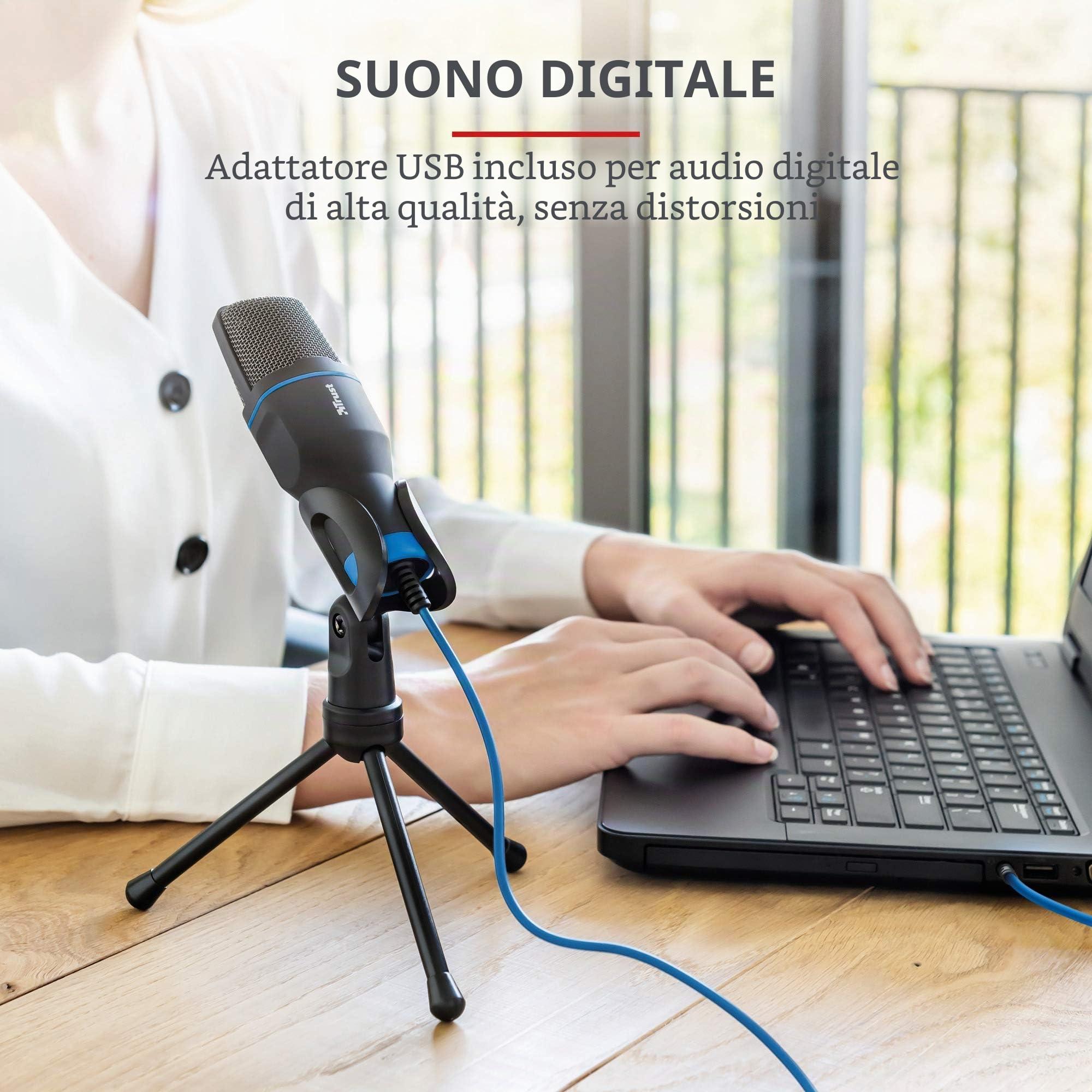 Trust Mico PC Microfono a Condensatore con Supporto, Cavo da 1.80 m, Treppiede, USB Plug & Play, PC/Laptop/Computer, Microfono per Podcasting, Voice, Skype, Teams, Zoom, Twitch, Streaming