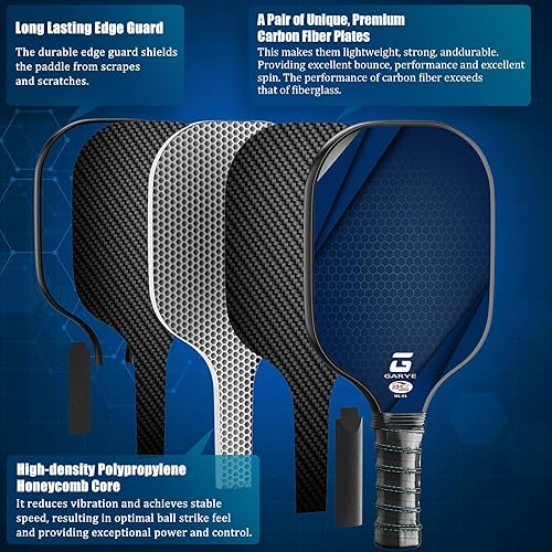 Miniatura 3 de GARYE Pickleball Paddles Set of 4, Carbon Fiber Pickle Ball Paddle, USAPA Approved Lightweight Rackets 4 Pack for Adults and Teenagers, Includes 6