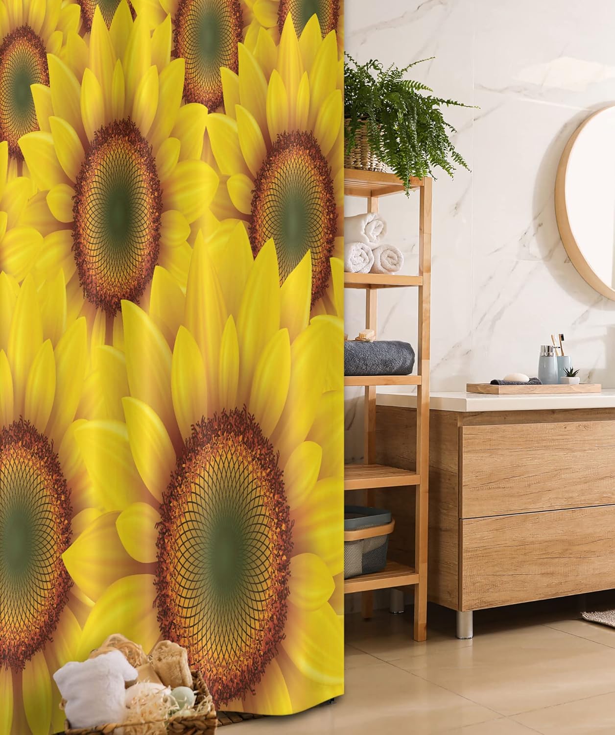 Ambesonne Yellow Stall Shower Curtain, Sun Flower Field as Summer Background Happiness Colorful Nature Illustration, Fabric Bathroom Decor Set with Hooks, 54" W x 78" L, Orange Yellow