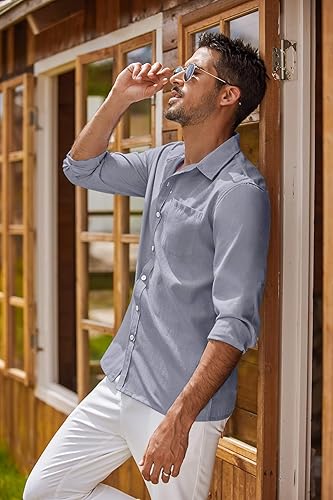 Miniatura 37 de COOFANDY Camisa Oxford de manga larga con botones para hombre, camisas de vestir de ajuste regular