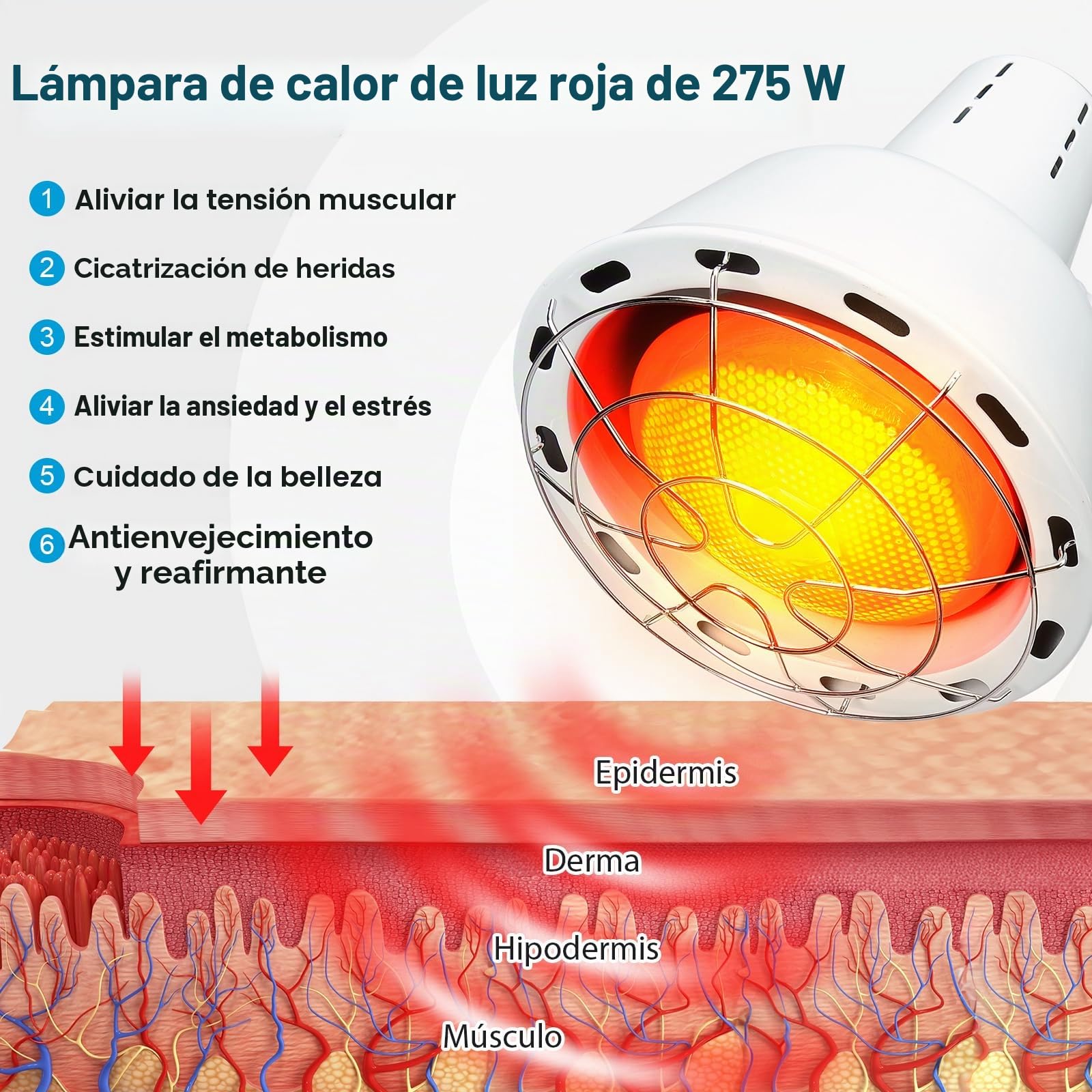 Lámpara Infrarroja 275 W 760-5000 nm Portátil para Hogar
