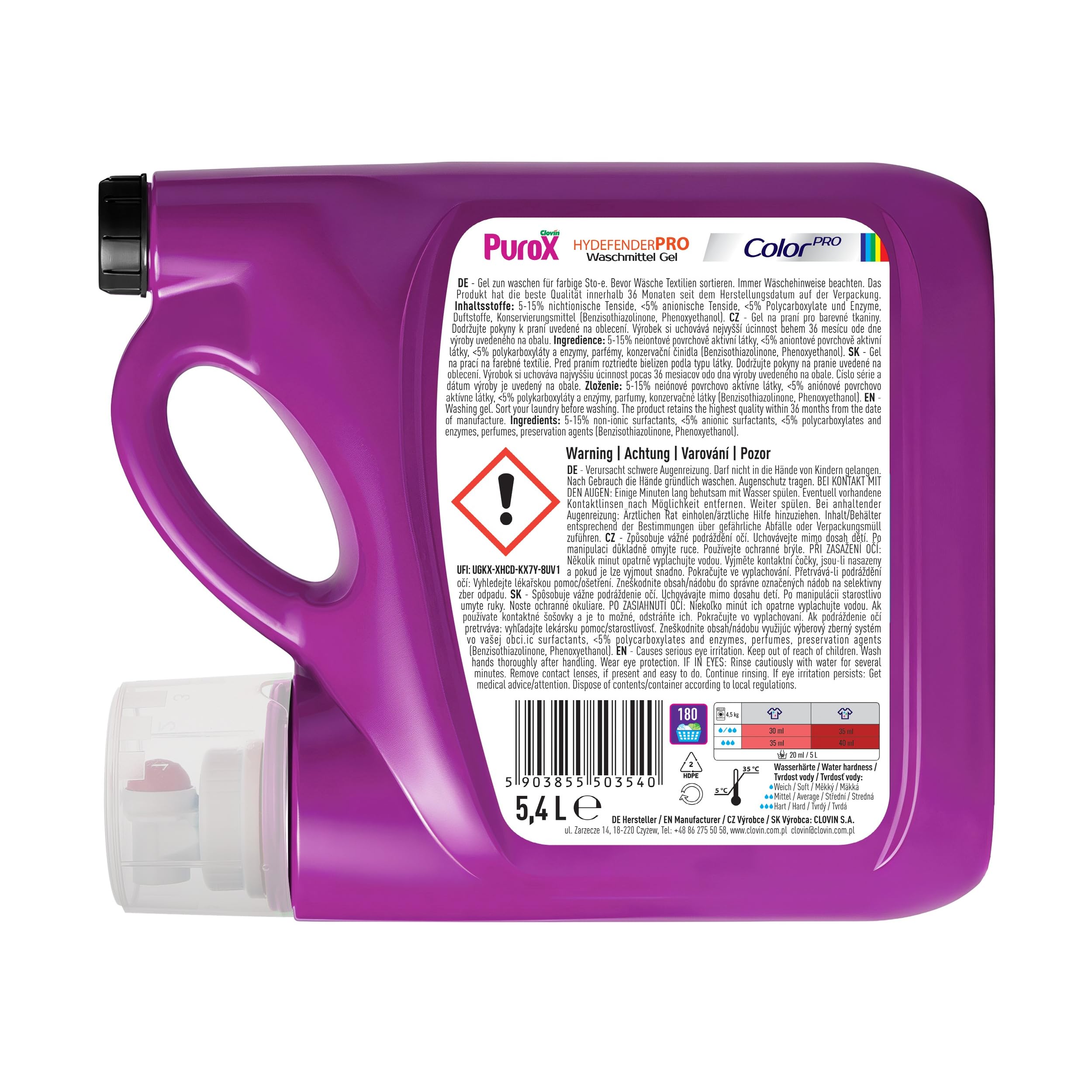 Image secondaire de Gel Lavant PUROX Hydefender Color - Désinfectant pour Linge Coloré 5,4 L