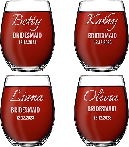 Miniatura 7 de Juego de 1, 2, 3, 4 copas de vino personalizadas de 15 onzas sin tallo, grabadas con tu texto personalizado, regalos de vidrio personalizados para