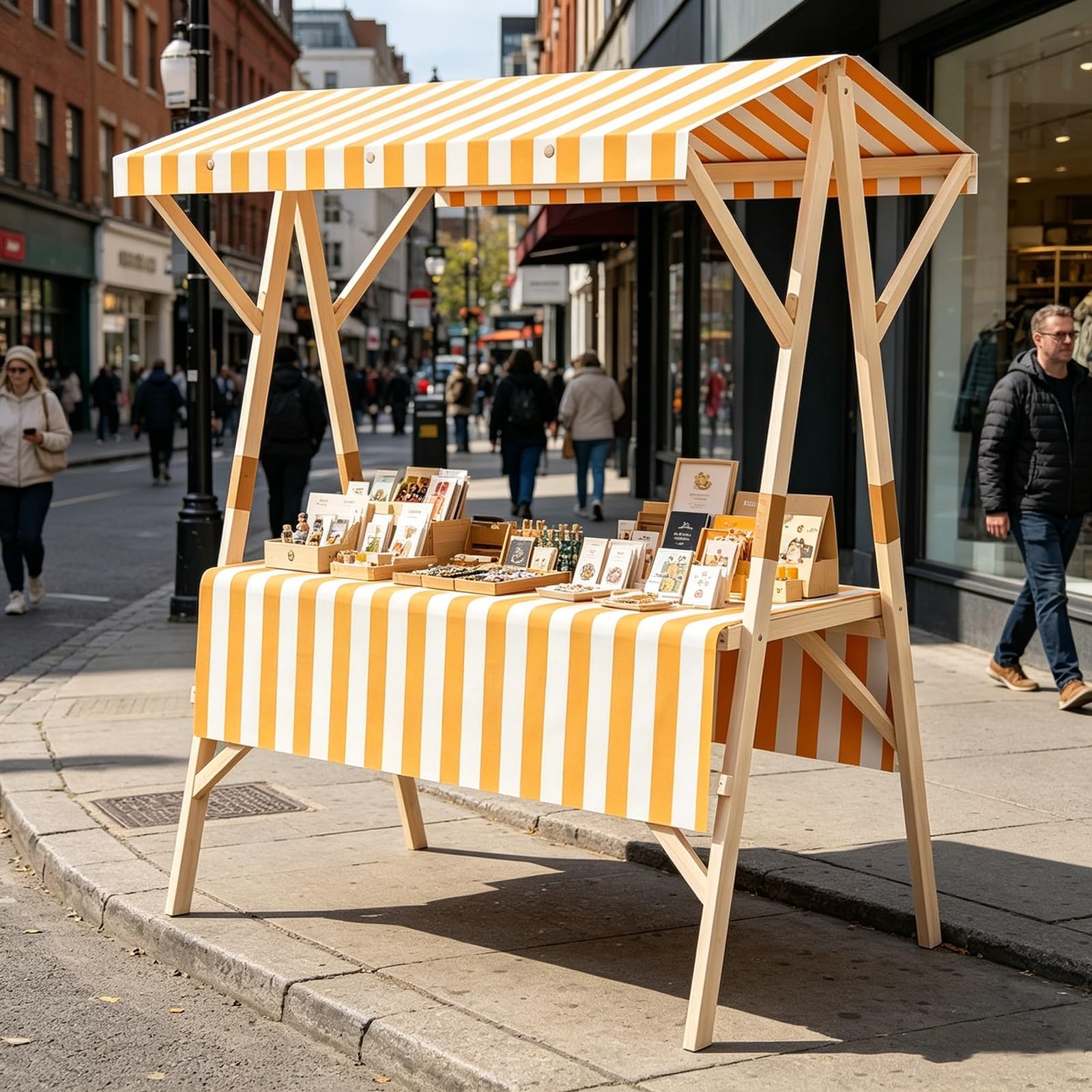 ZDMZR Wooden Vendor Stand with Canopy, Portable Market Stall Display Booth for Farmers Market, Craft Fair, Events(Yellow,150x60x200CM/59x24x79IN)