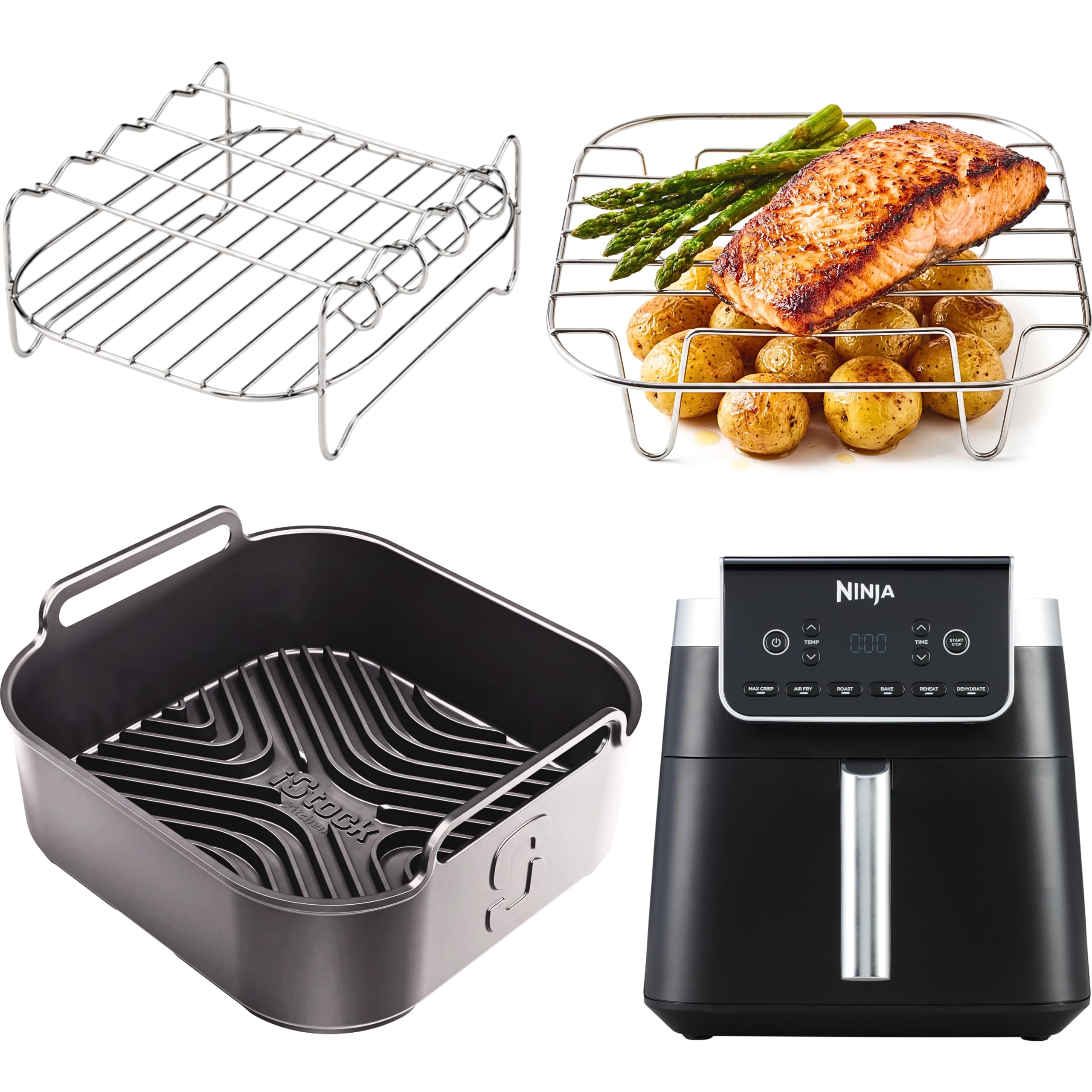 Ninja AF180UK Air Fryer Accessories | Airflow Pro™ Silicone Liner + 2 Stack & Cook™ Racks + 4 Skewers | AF180UK Accessories | by iStock Kitchen
