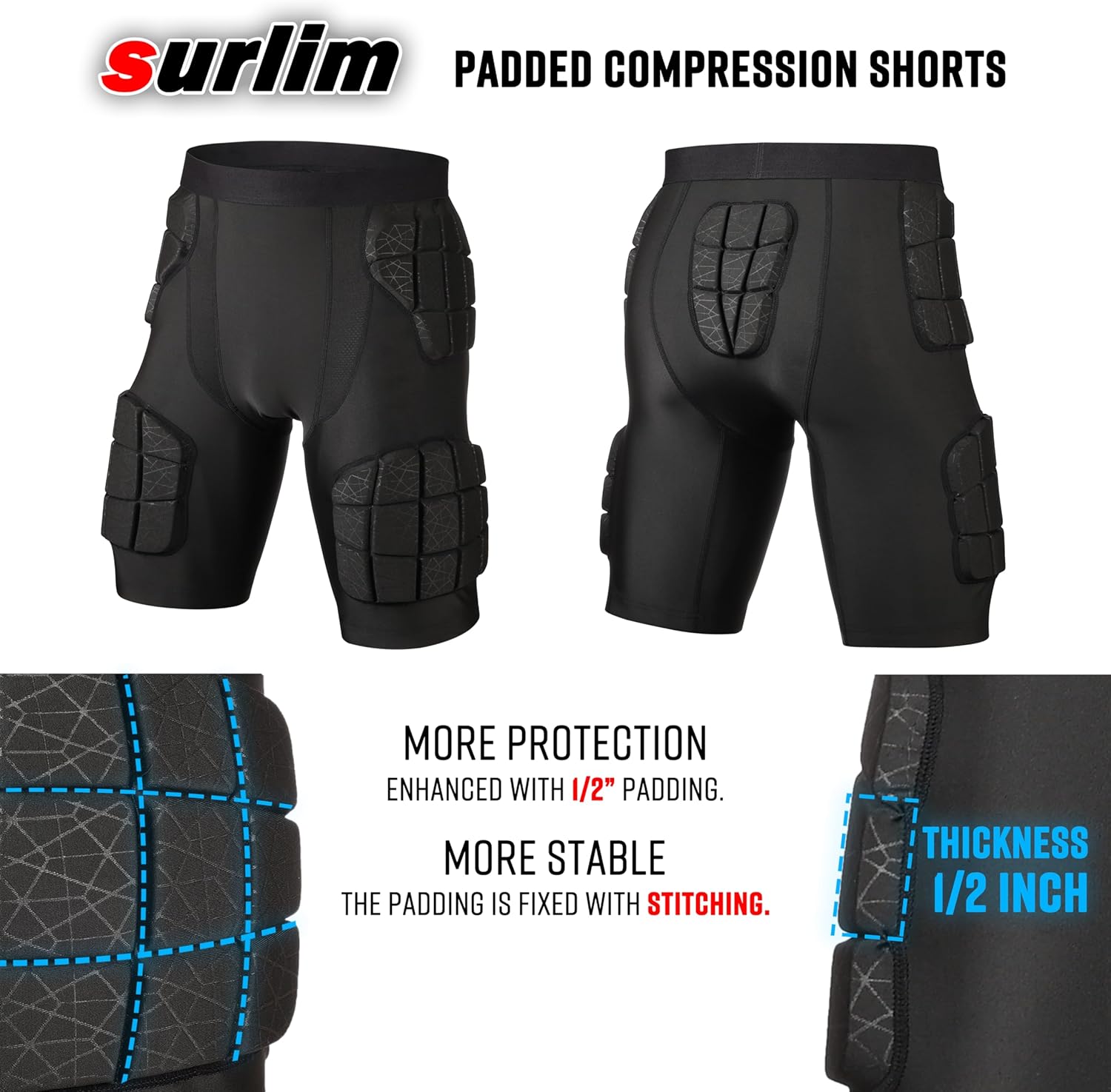 5-Pad Football Compression Girdle/Shorts, Football Padded Shorts, Football Girdle Hip and Thigh Protector - Image 3