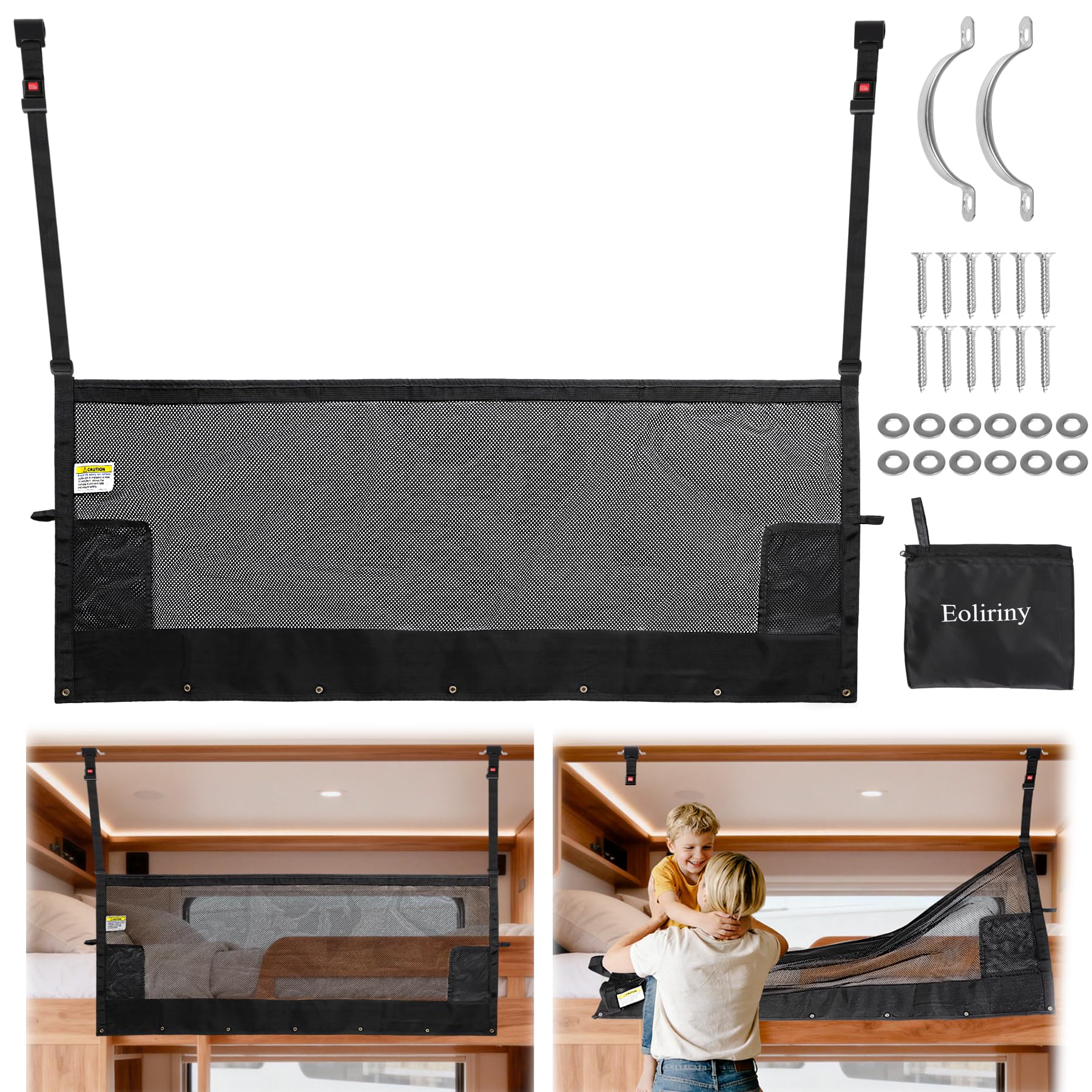 Photo 1 of 46" x 18" Campers & RV & Bunk Bed Safety Net with Quick Release Seat Belt Buckles,Adjustable Bunk Bed Netting for Family Travel, Motorhome, Trailer, Fifth Wheels RV Bedding Accessories Mesh Barrier