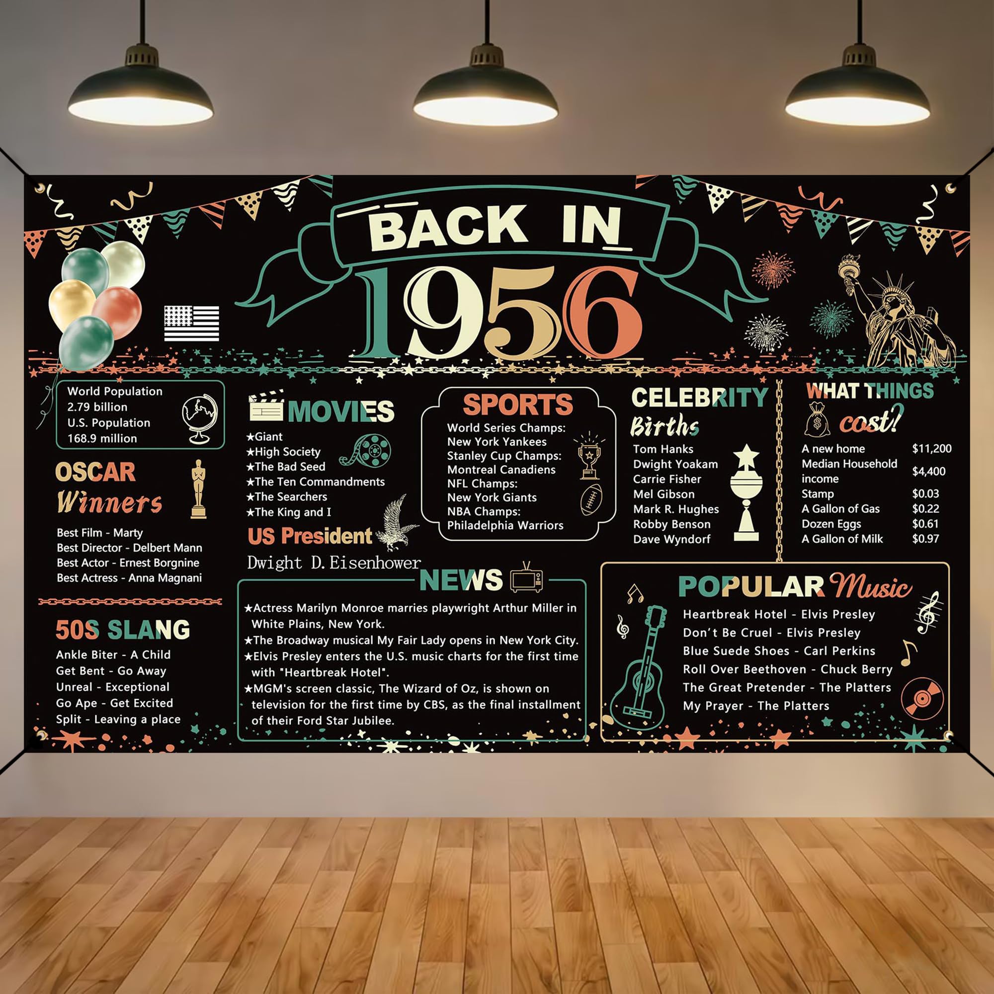 DARUNAXY 70th Birthday Party Decorations, Colorful Back in 1956 Banner