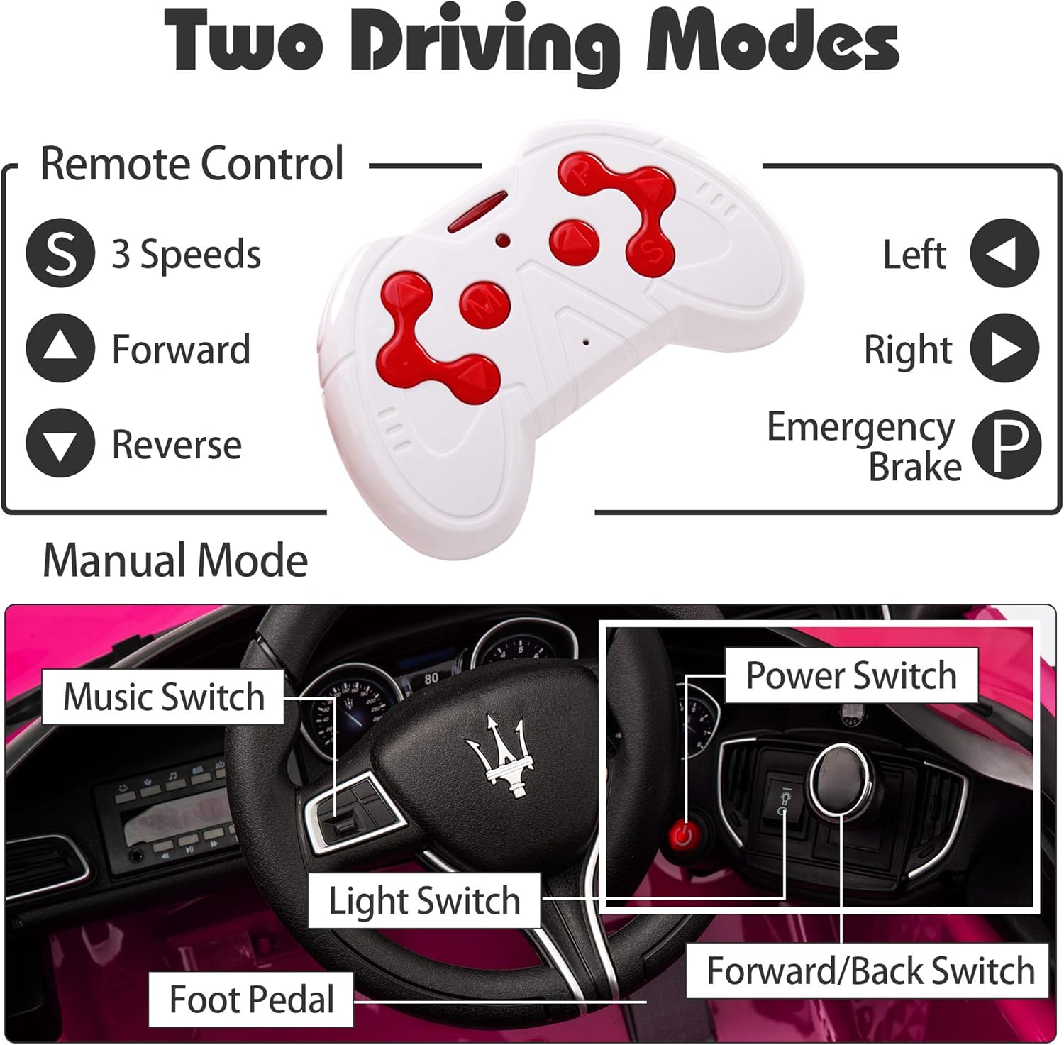 Flash Deals - 70% OFF TOBBI Kids Ride On Car Maserati 12V Rechargeable Toy Vehicle w/ MP3 Remote Control Pink