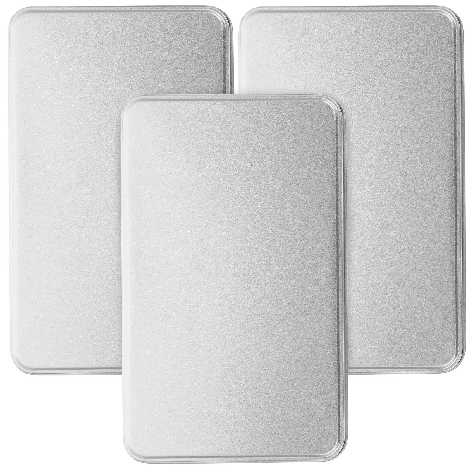 SHINEOFI Set 3 Scatole Portaoggetti in Latta Argento Rettangolari con Coperchio, Pratiche e Resistenti per Organizzazione Casa e Ufficio