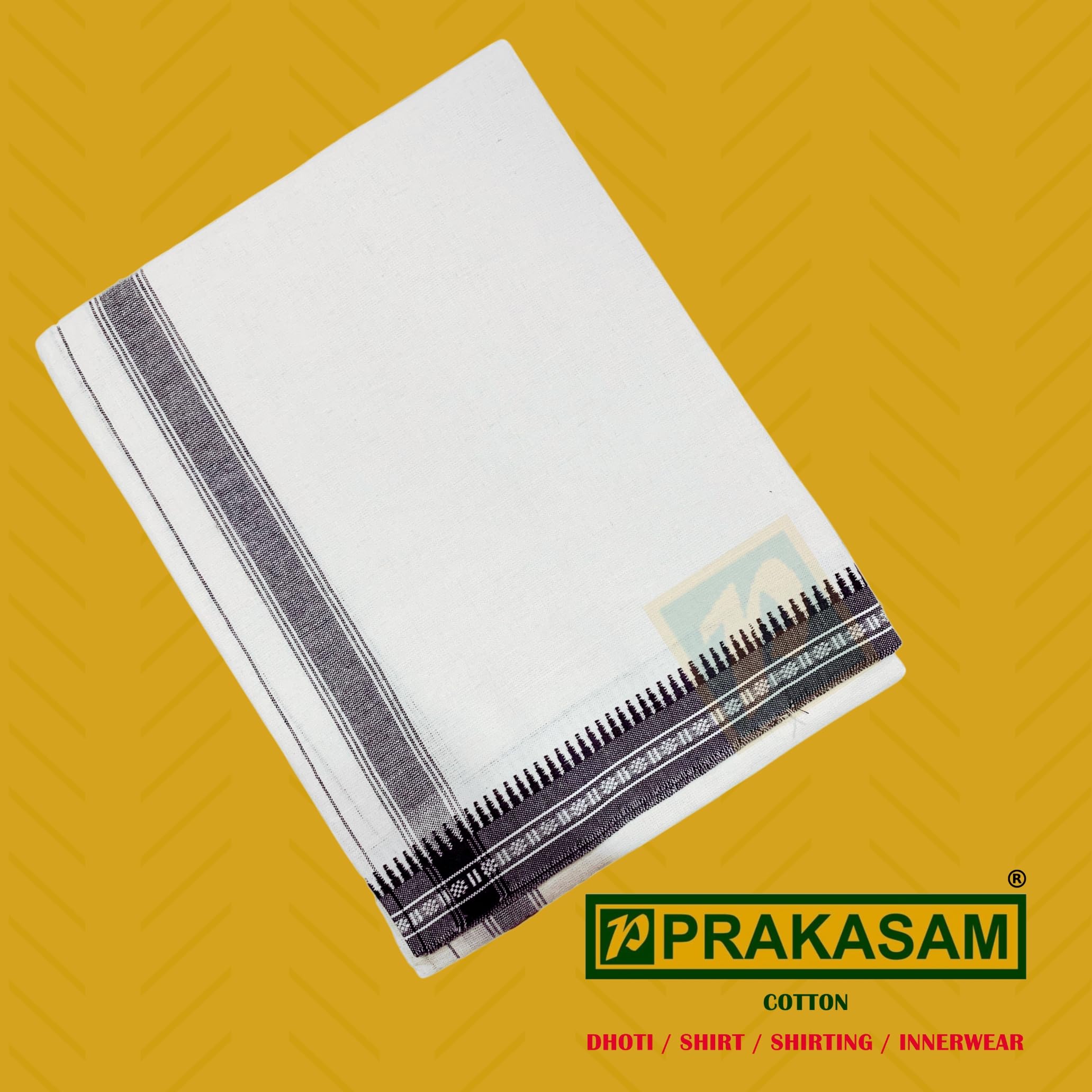 Prakasam Cotton Mens Single (1.28 X 2.00 Mtrs) Colour Thalapathi Border Dhoties/Fine Quality Single Dhoties (White)-Pack Of 2 Dhoties