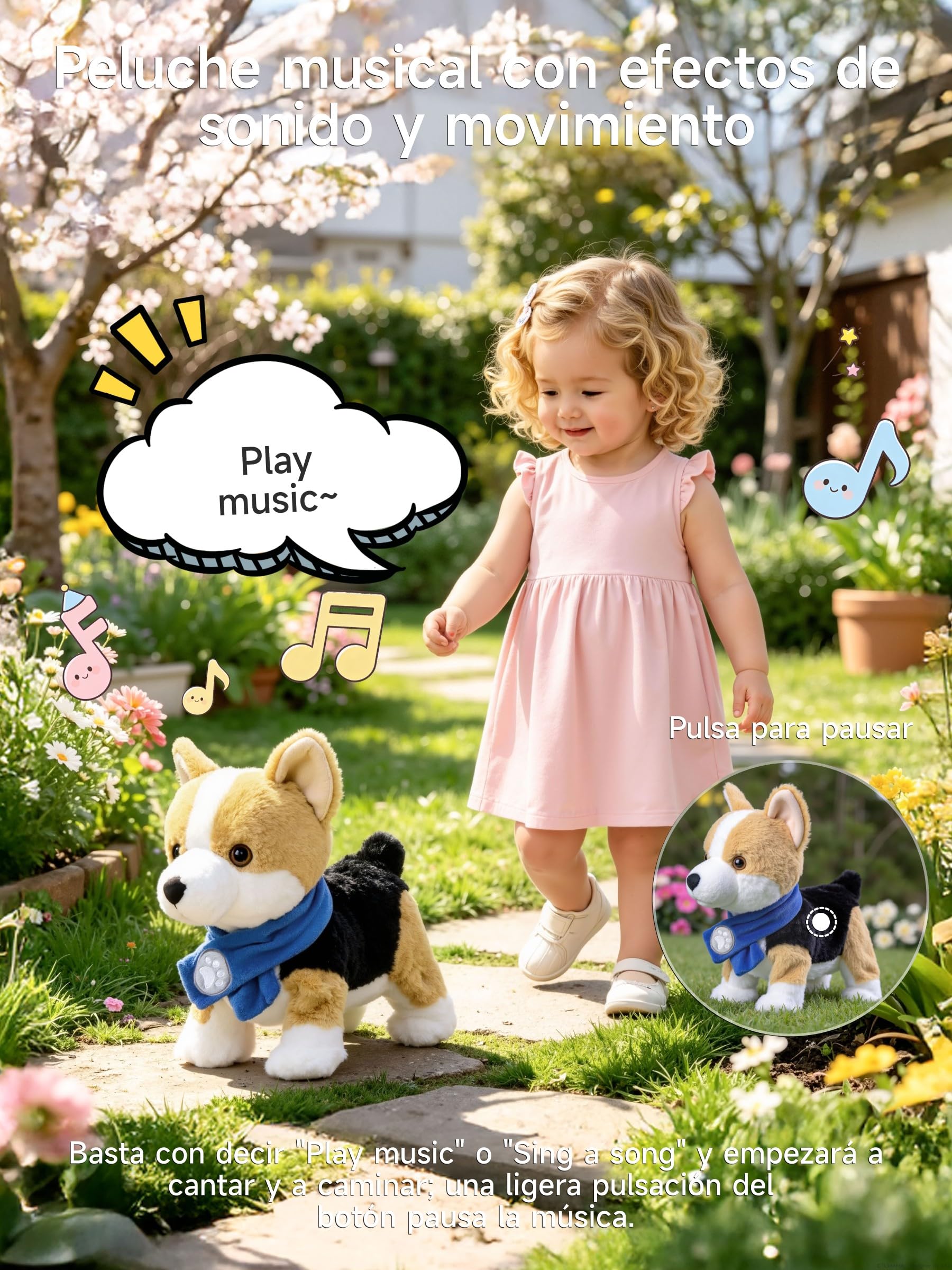 Perro Juguete con Control Vocal para Niños, Anda y Ladra, Habla, Mueve la Cola, Perro Interactivo Electrónico, Cachorro de Peluche de Animales, Regalo a Partir de 18 Meses