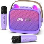 Mini Karaoke Machine Toys Gifts, Kids Portable Bluetooth Speaker with 2 Wireless Microphone and LED, Christmas Birthday Gift Idea for Girls Boys 3-12 + Year Old, Noisemaker Toys for Party (Purple)