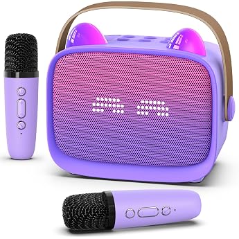 Karaoke Machine with 2 Karaoke Microphones Children Mini Karaoke Machine Gift Girls with Microphone Children's Day Gift Toy 3-12 Years Birthday Gift Music Speaker