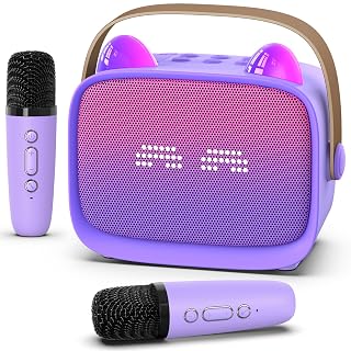 Mini Karaoke Machine Toys Gifts,Kids Portable MP3 Player with 2 Wireless Microphone and LED,Christmas Birthday Gifts for Girls Boys 3 4 5 6 7 8+ Year Old (Purple) - Amazon product rated Grade A