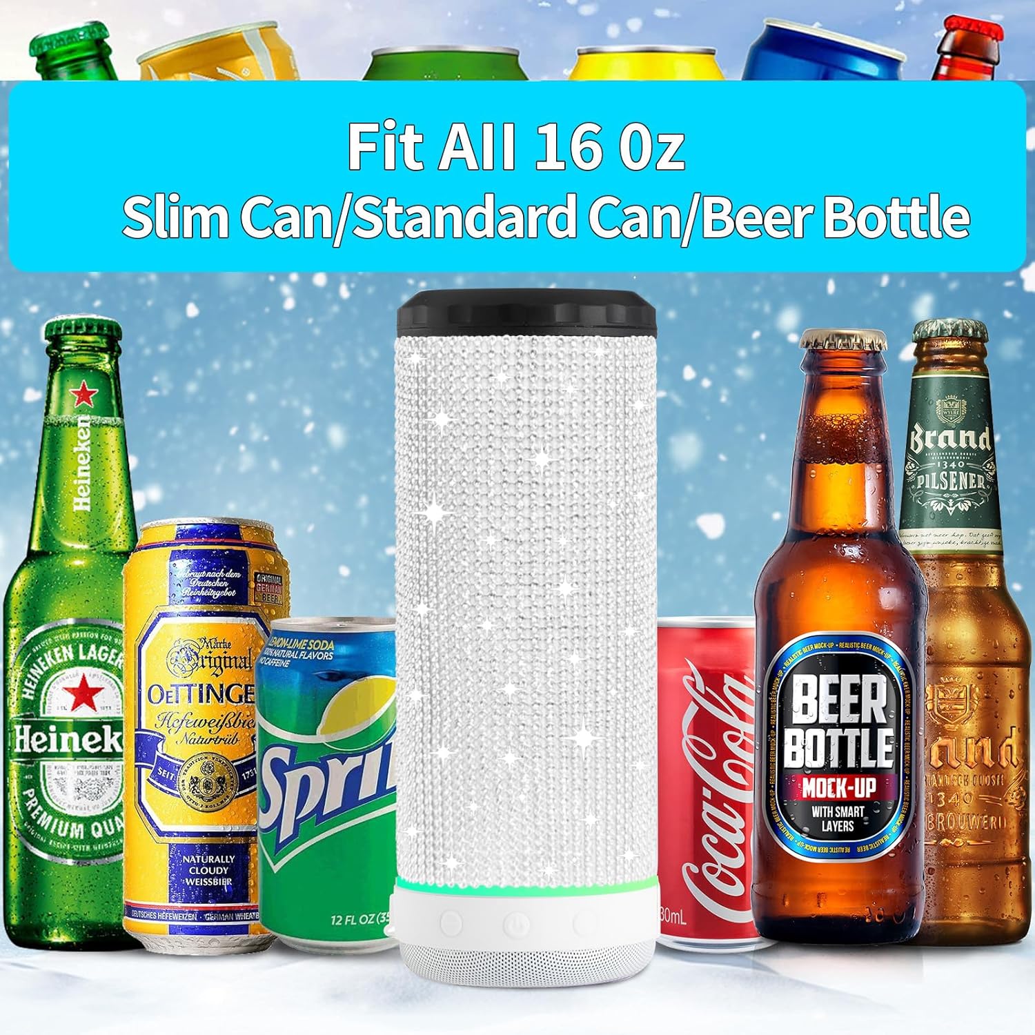 INSTOME Diamond Music Can Cooler,16oz Music Can Cooler-4-in-1 Insulated Speaker Cup for Skinny Drinks, Parties, Beach, Daily Use