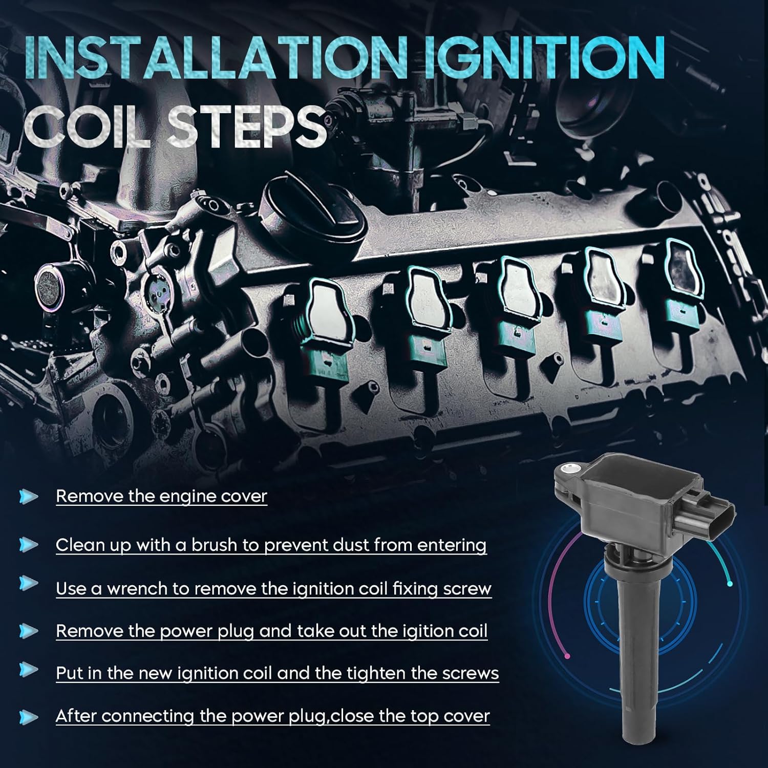 Set of 4 Ignition Coil Pack Compatible with Mazda 3 Sport 6 CX-3 CX-5 CX-9 MX-5 2.0L 2.5L, Replace for UF656 H6T61271 PE2018100 C1837, Black