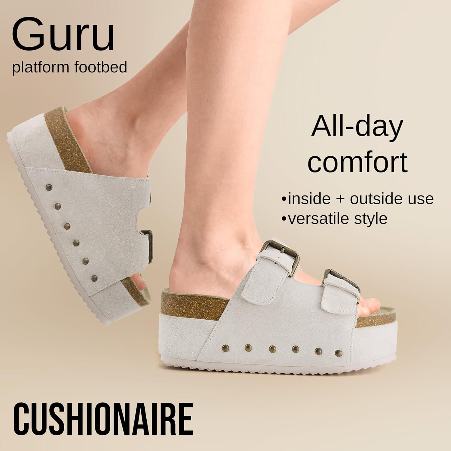 CUSHIONAIRE Guru Platform Sandals Women Footwear – Comfortable Genuine Leather Footbed Studded Chunky Slide Summer Sandals for Women 2025 - Image 3
