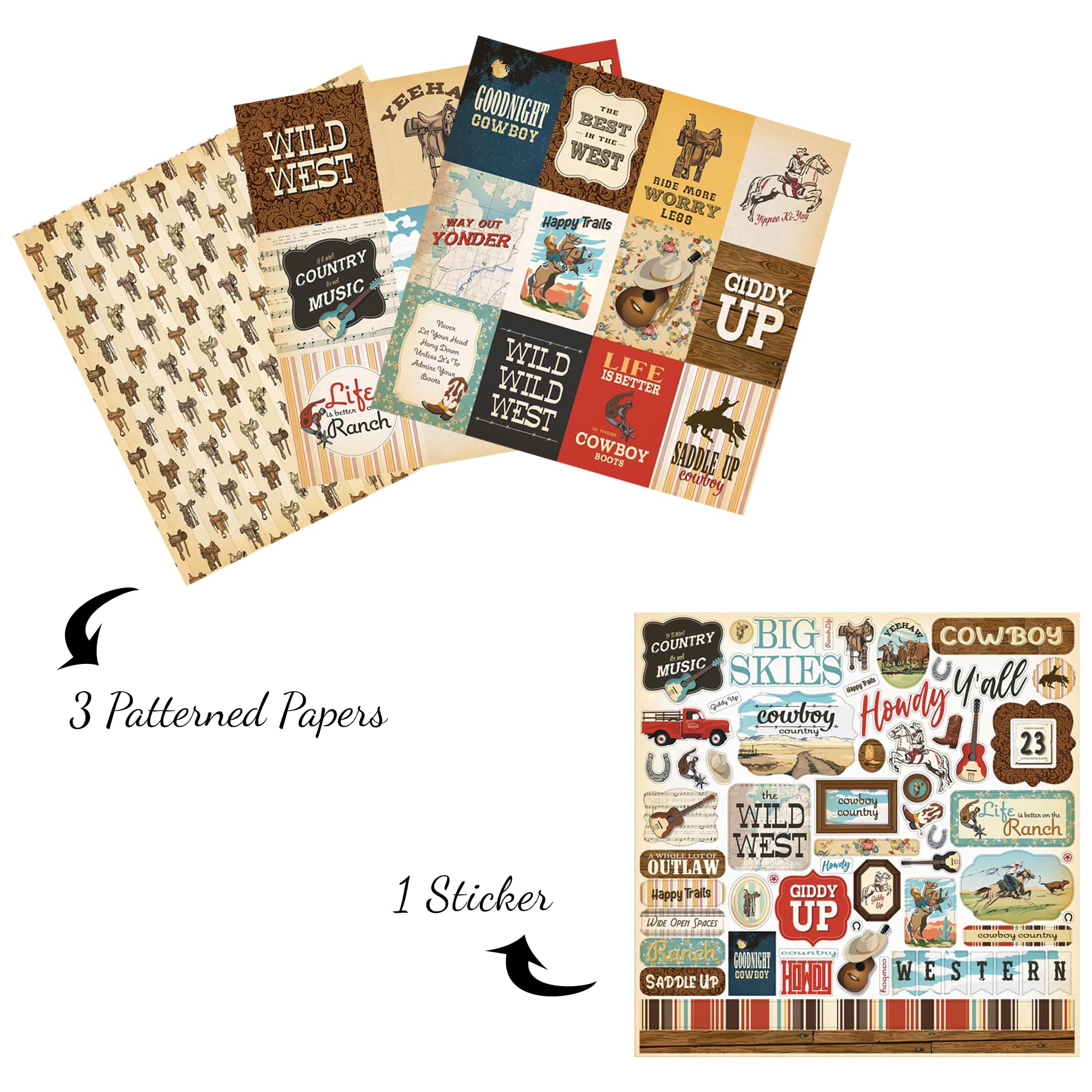 Rustic Rodeo Scrapbook Paper Snapklik.com : 3 Western Scrapbook Paper - 1 Wild West Sticker - 12x12 ...