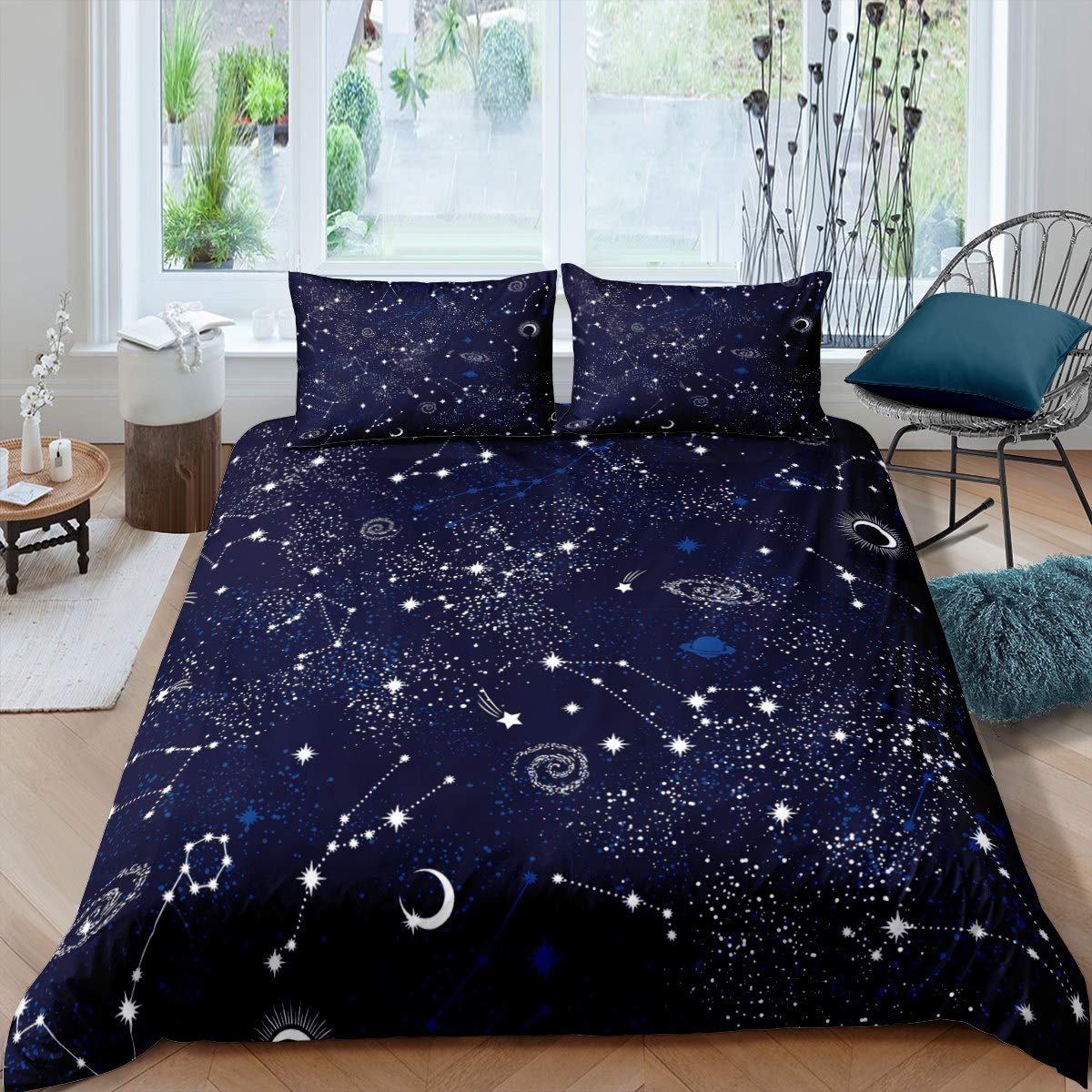 Loussiesd Galaxy Bedding Set Starry Sky Duvet Cover For Kids Children Teens Adult Outer Space Themed Comforter Cover Bedroom Decor Constellation Bedspread Cover Quilt Cover 2Pcs Single Size
