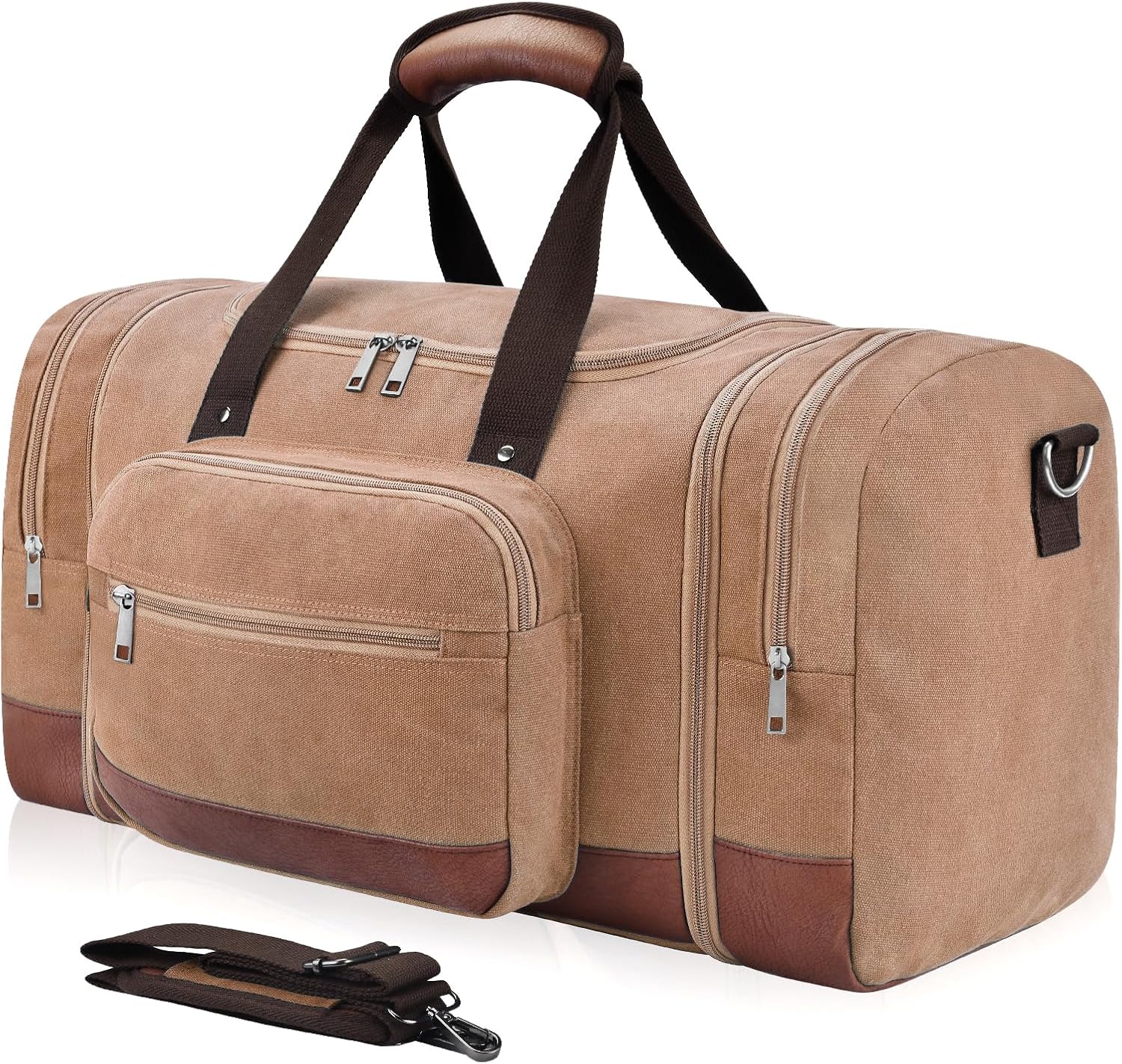 Dimayar Expandable Duffle Bag for Men, 50L Large-Capacity Weekender, Water-Resistant Mens Duffle Bags for Traveling, Lightweight & Durable Overnight Carry-On, Versatile Gym and Travel Bag C Coffee