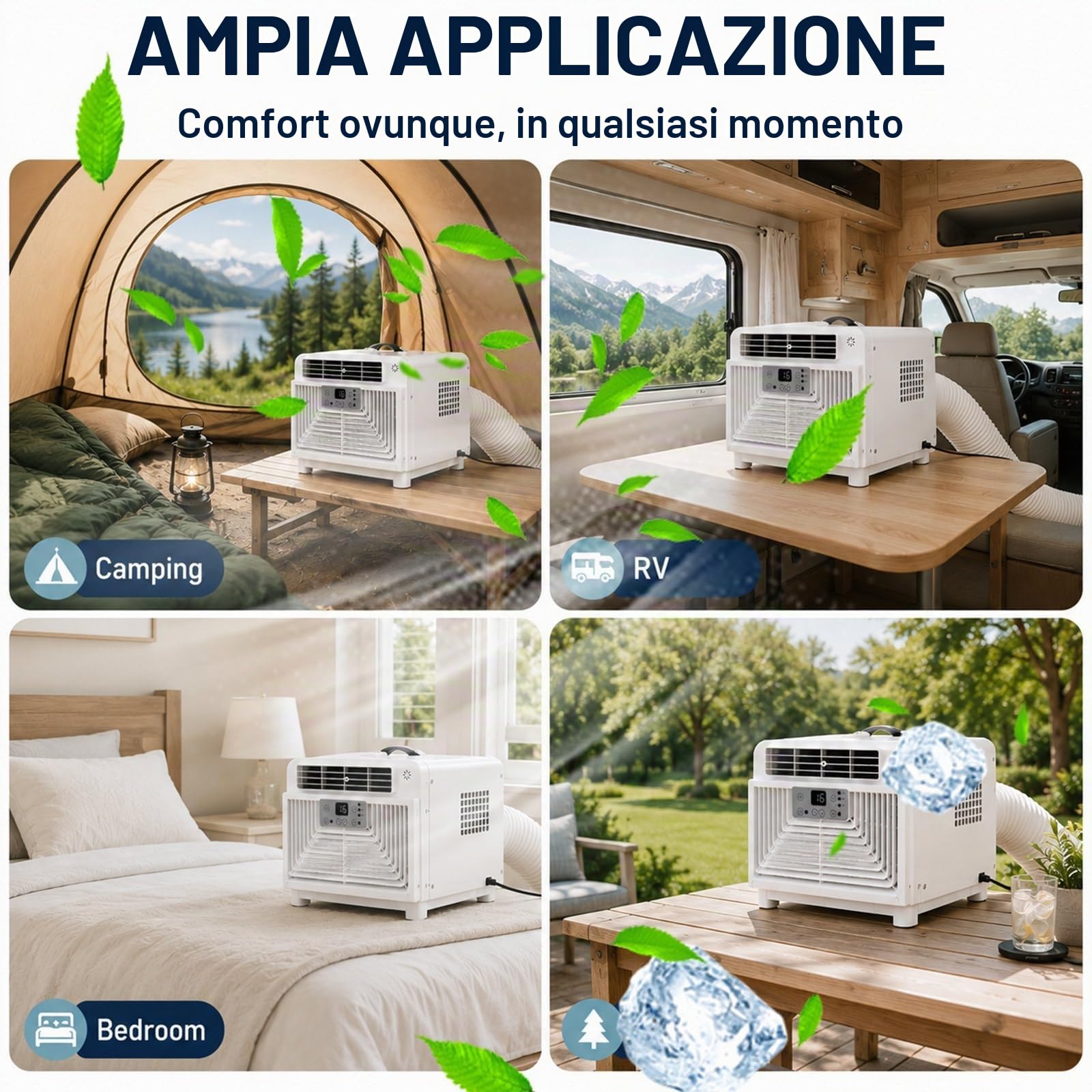Mini Condizionatore Portatile con Vero Compressore, Climatizzatore da Campeggio 2700 BTU, 3-in-1 Raffreddatore Silenzioso 45dB per tendas, Camper, Va-ns e Avventure all'Aperto
