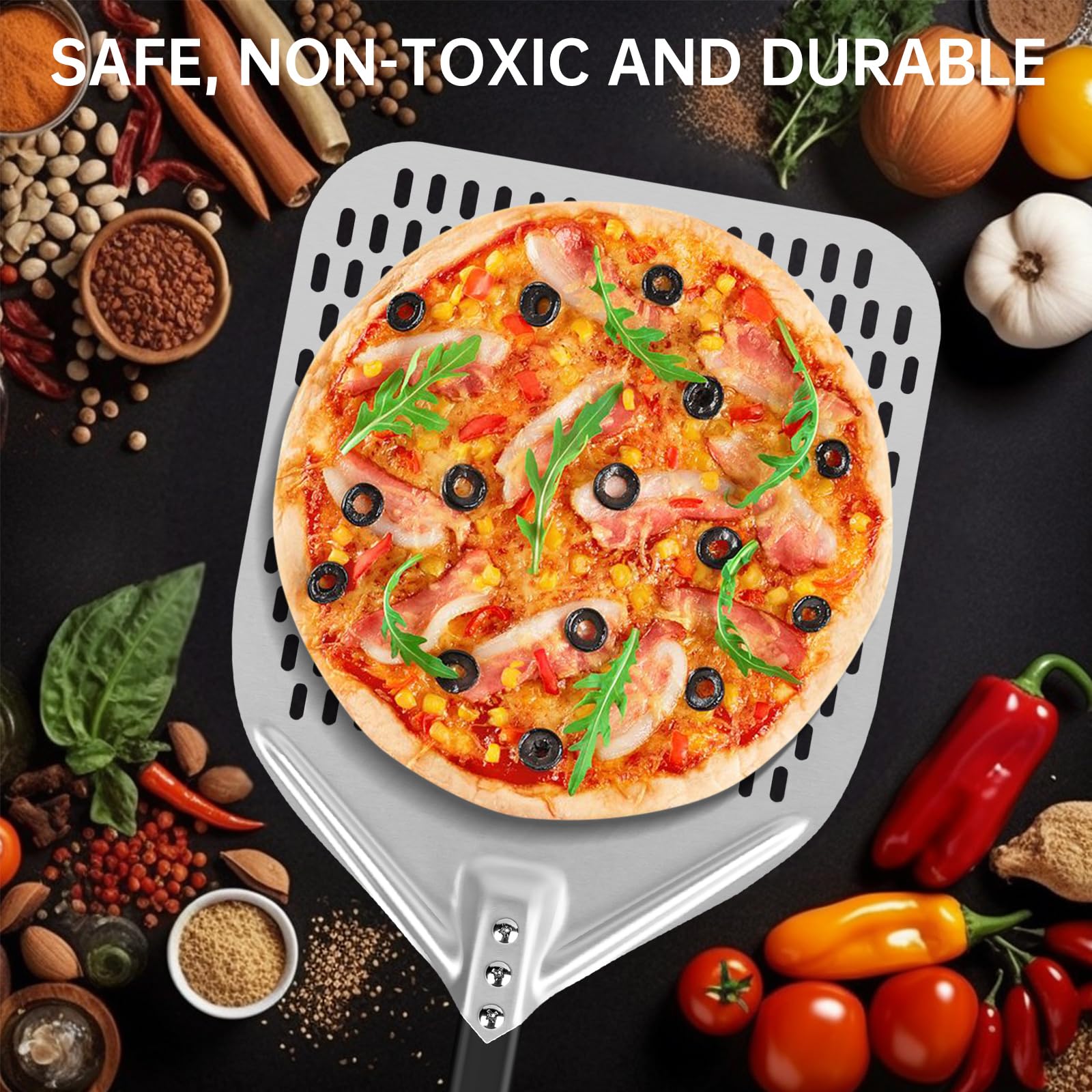 Pala per Pizza Forata, 12 Pollici Pala per Pizza Professionale, Pala per Pizza in Alluminio Anodizzato Duro con Manico Smontabile per Pizzas, Pane, Crostate Fatta in Casa