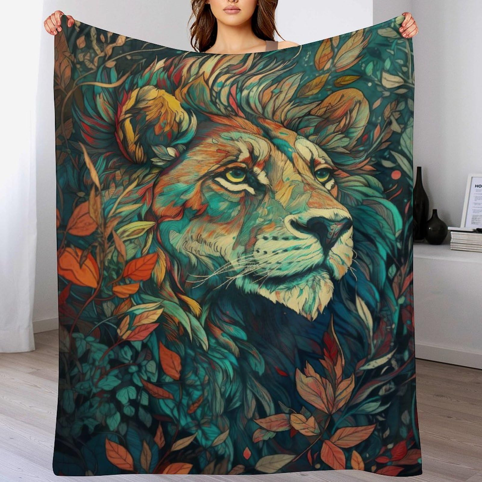 Couverture polaire lion extra doux pour un sommeil réparateur sur le canapé 130x180