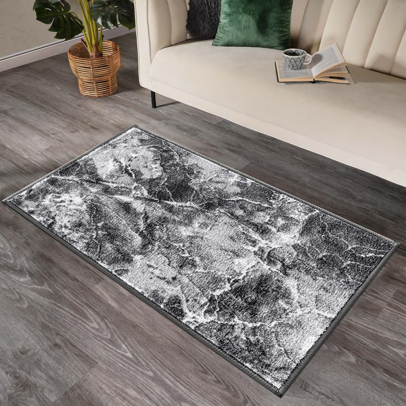 renoazul® Carpet Runners for Hallways Non-Slip Long & Wide Heavy-Duty Plain | 80 x 300 cm Super Absorbent Indoor Stair Carpet and Kitchen Anti-slip Floor Mats - Greeky Rug - Grey & Black — view 116