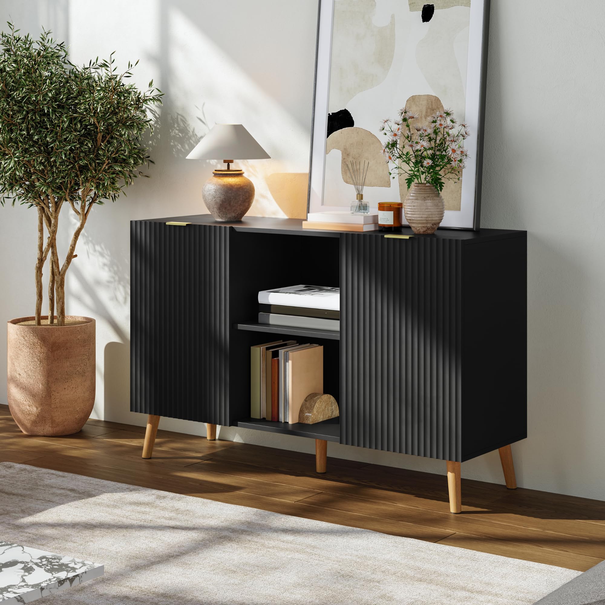 [en.casa] Buffet Nand Armoire avec 2 Portes 120 x 40 x 76 cm Noir